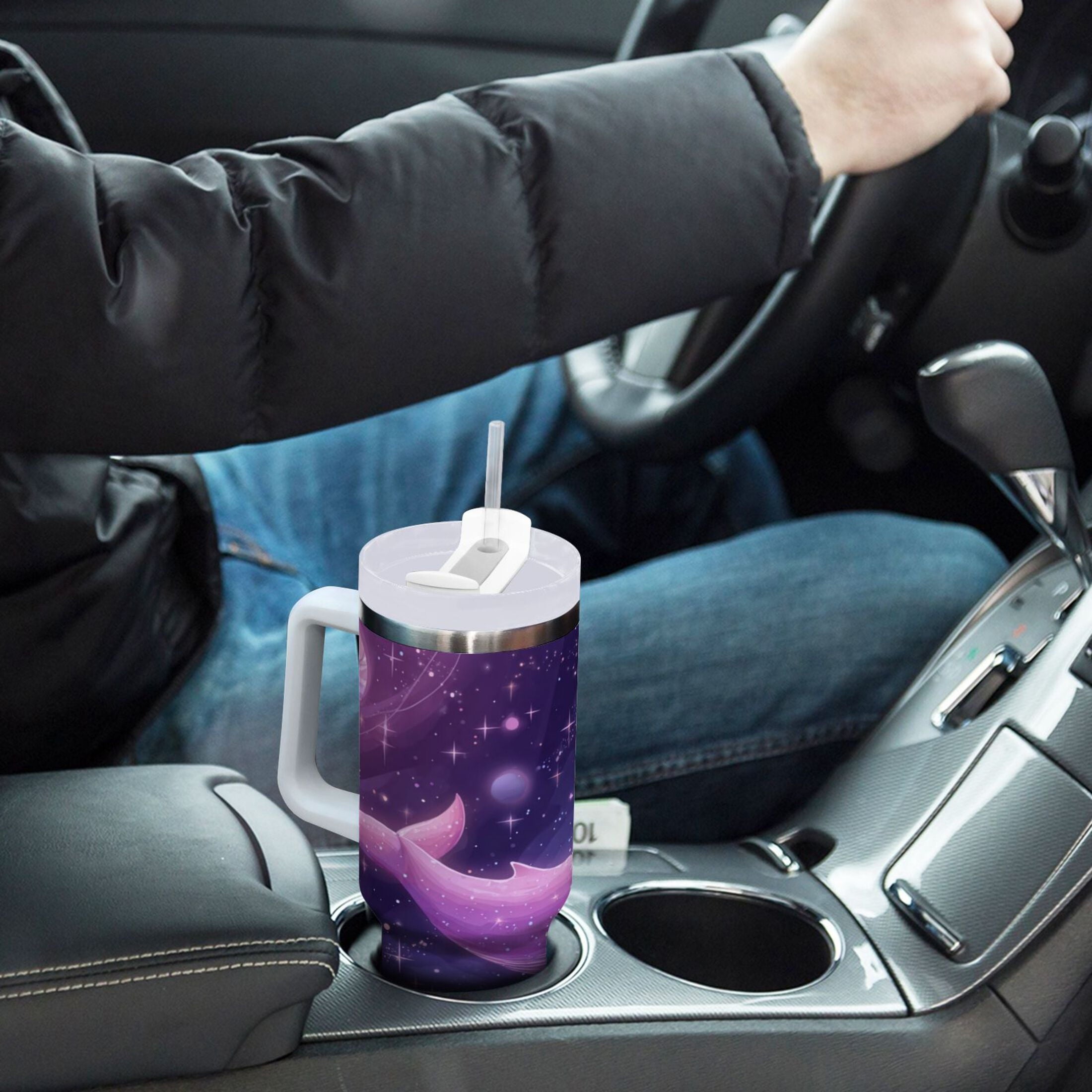 30 oz Insulated Stainless Steel Tumbler Double Wall Stainless Steel Tumbler with 2-Way Drinking Whale in Space JX8T