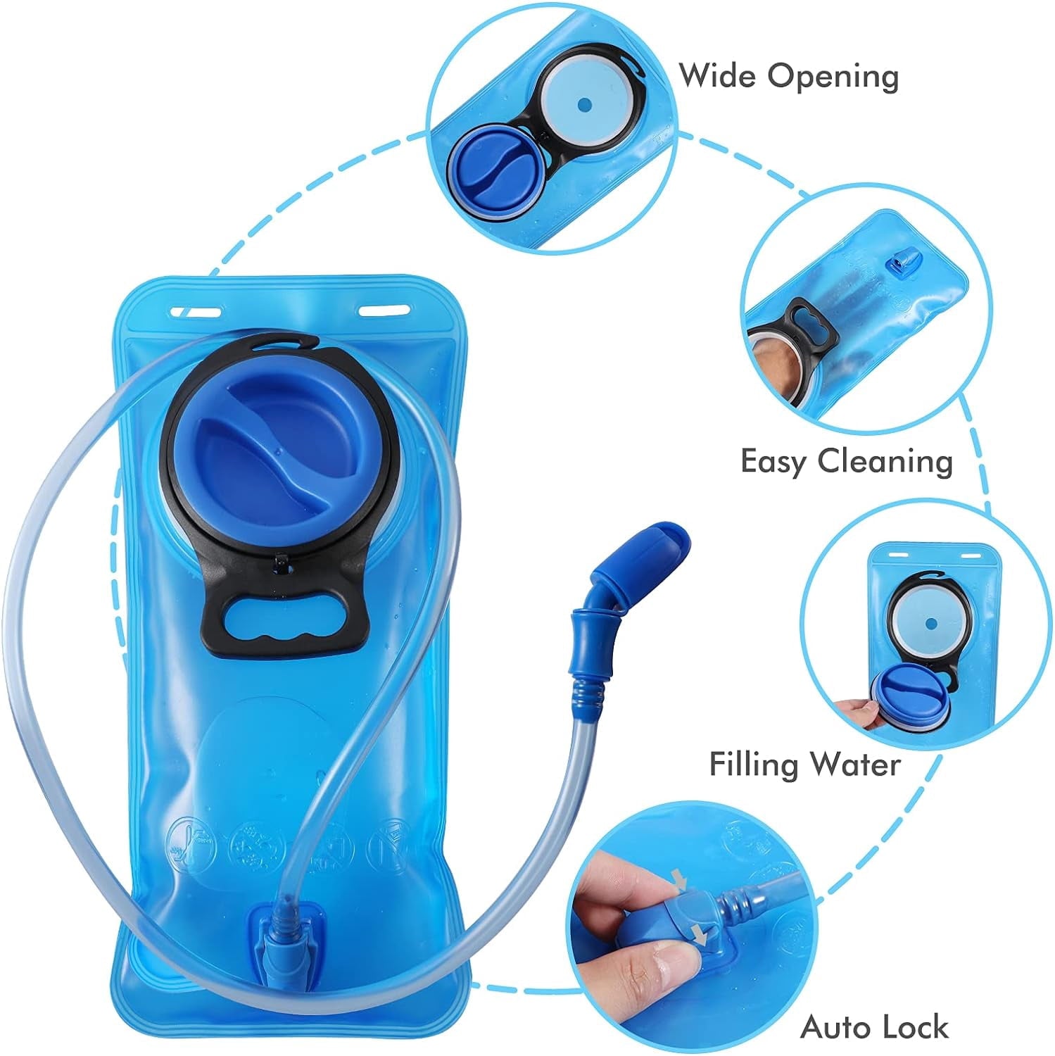 TAGVO Hydration Bladder 2 Liter BPA Free 70oz + Cleaning Brushes Kit, Leakproof Water Bladder Travel Reservoir Hydration Bag, Easy Cleaning by 3 Brushes and Air Drying by Collapsible Frame NNPI