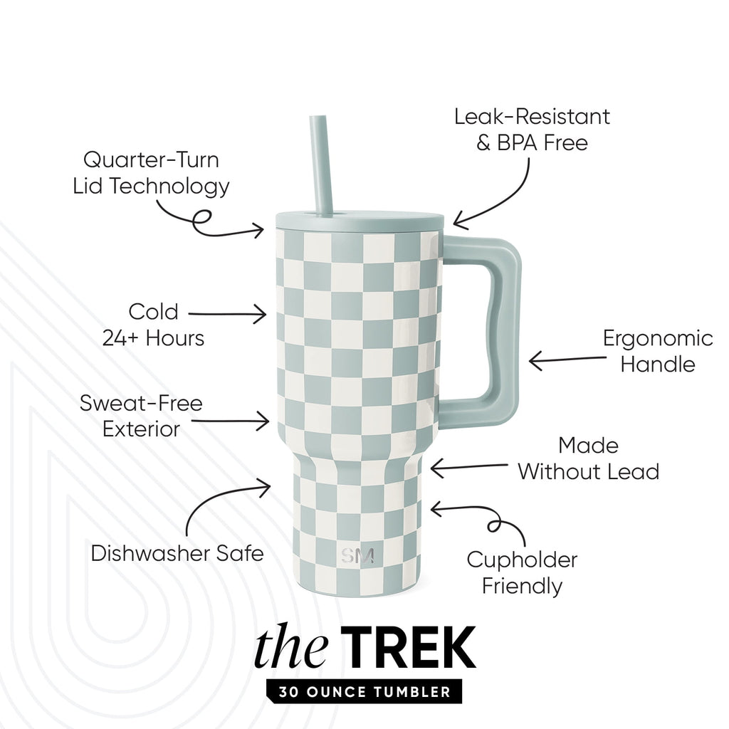 Simple Modern 30 fl oz Insulated Stainless Steel Trek Tumbler with Straw Lid | Seaglass Sage and Cream Checkmate YPTM
