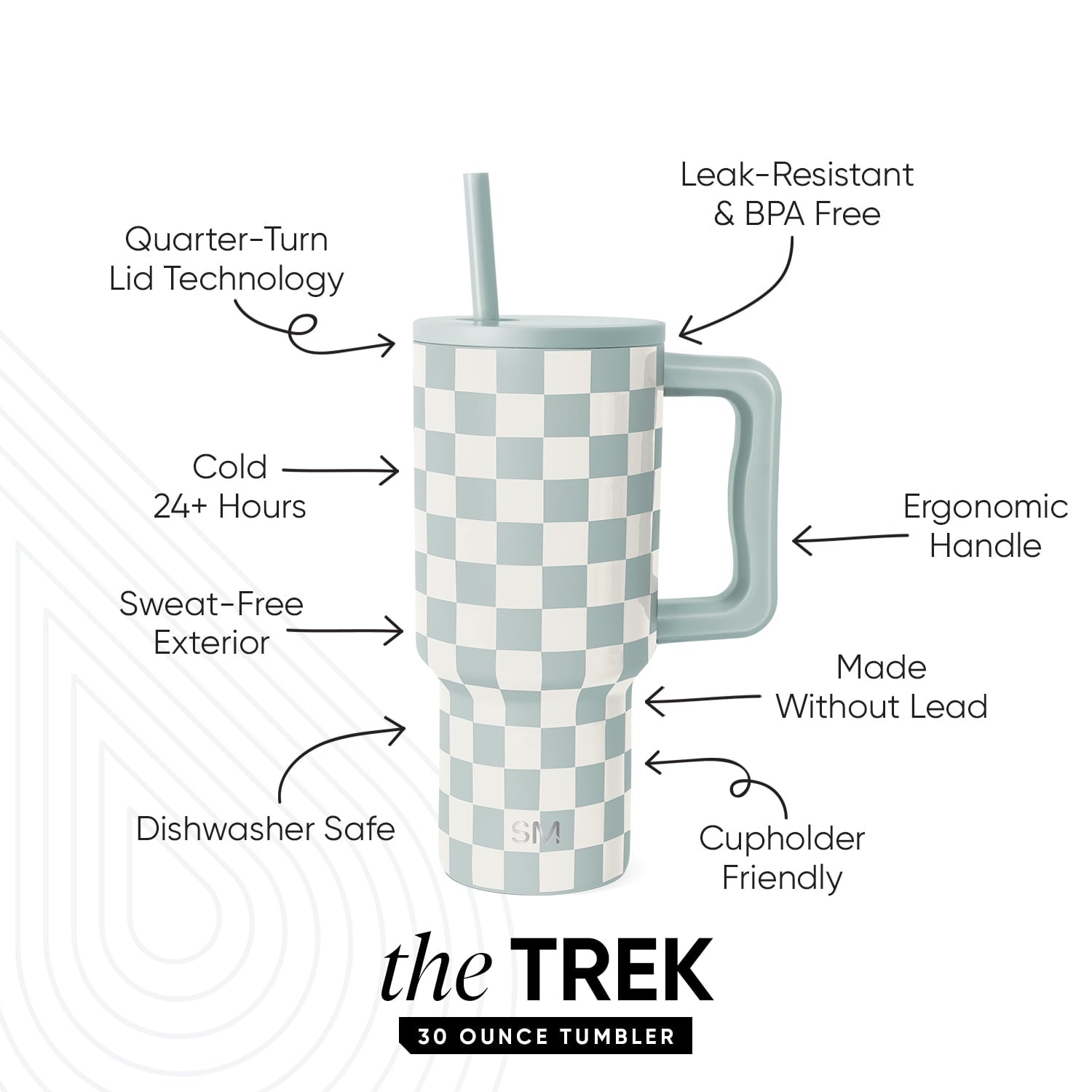 Simple Modern 30 fl oz Insulated Stainless Steel Trek Tumbler with Straw Lid | Seaglass Sage and Cream Checkmate YPTM