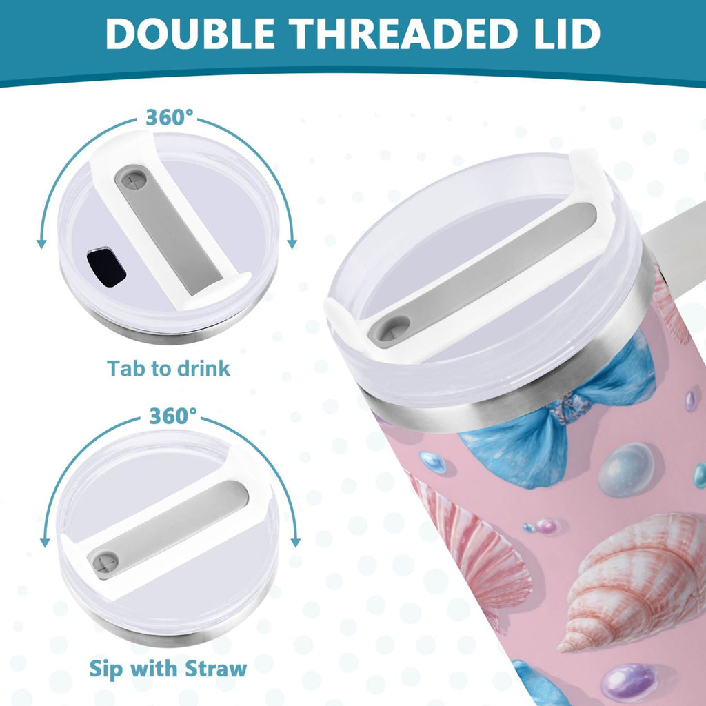 30 oz Insulated Stainless Steel Tumbler Double Wall Stainless Steel Tumbler with 2-Way Drinking Seashells and Bows XXPO