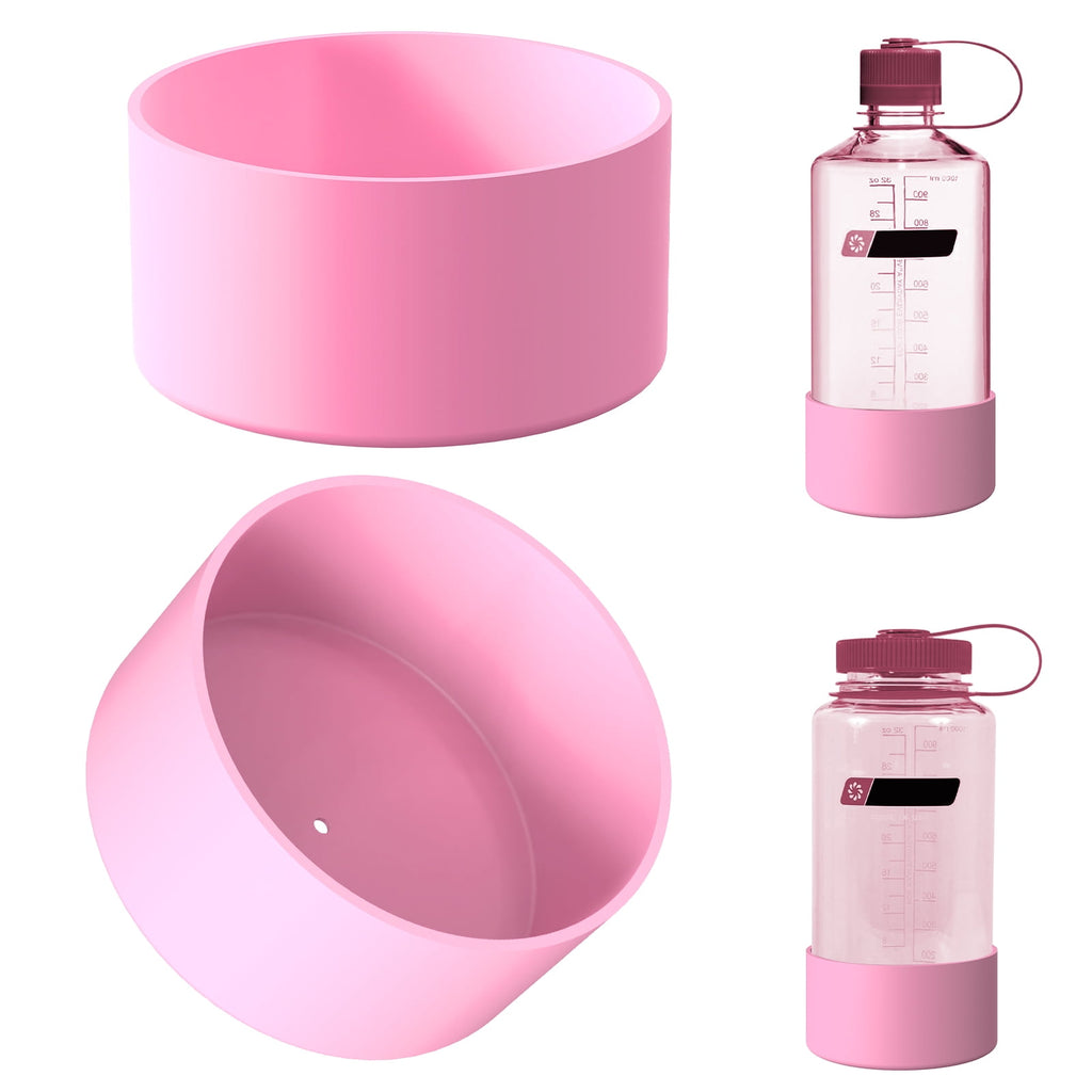 Linkidea 2 Pack Water Bottle Boot Compatible with Nalgene Sustain Wide Mouth 32oz/48oz, Narrow Mouth 32oz, Silicone Anti-Slip Bottle Bottom Bumper Protector (Light Pink) 2LD9