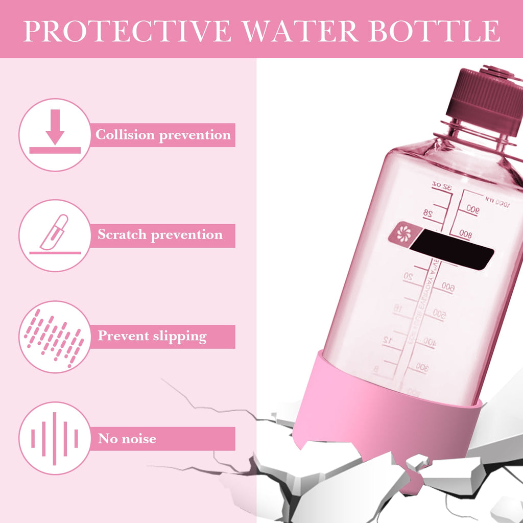 Linkidea 2 Pack Water Bottle Boot Compatible with Nalgene Sustain Wide Mouth 32oz/48oz, Narrow Mouth 32oz, Silicone Anti-Slip Bottle Bottom Bumper Protector (Light Pink) 2LD9