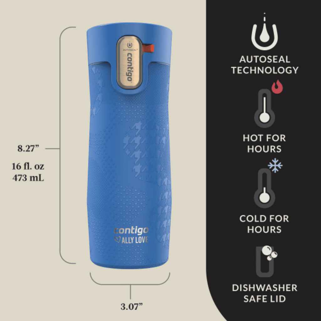 Contigo x Ally Love Autoseal West Loop Vacuum-Insulated Stainless Steel Travel Mug with Easy-Clean Lid, 16 oz, Stellar Jay R512
