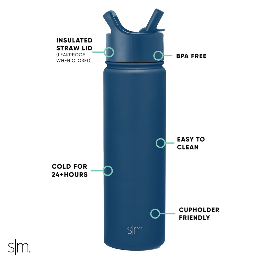 Simple Modern Water Bottle with Straw Lid Vacuum Insulated Stainless Steel Metal Thermos Bottles | Reusable Leak Proof BPA-Free Flask for School | Summit Collection | 22oz, Slumberland EDVA