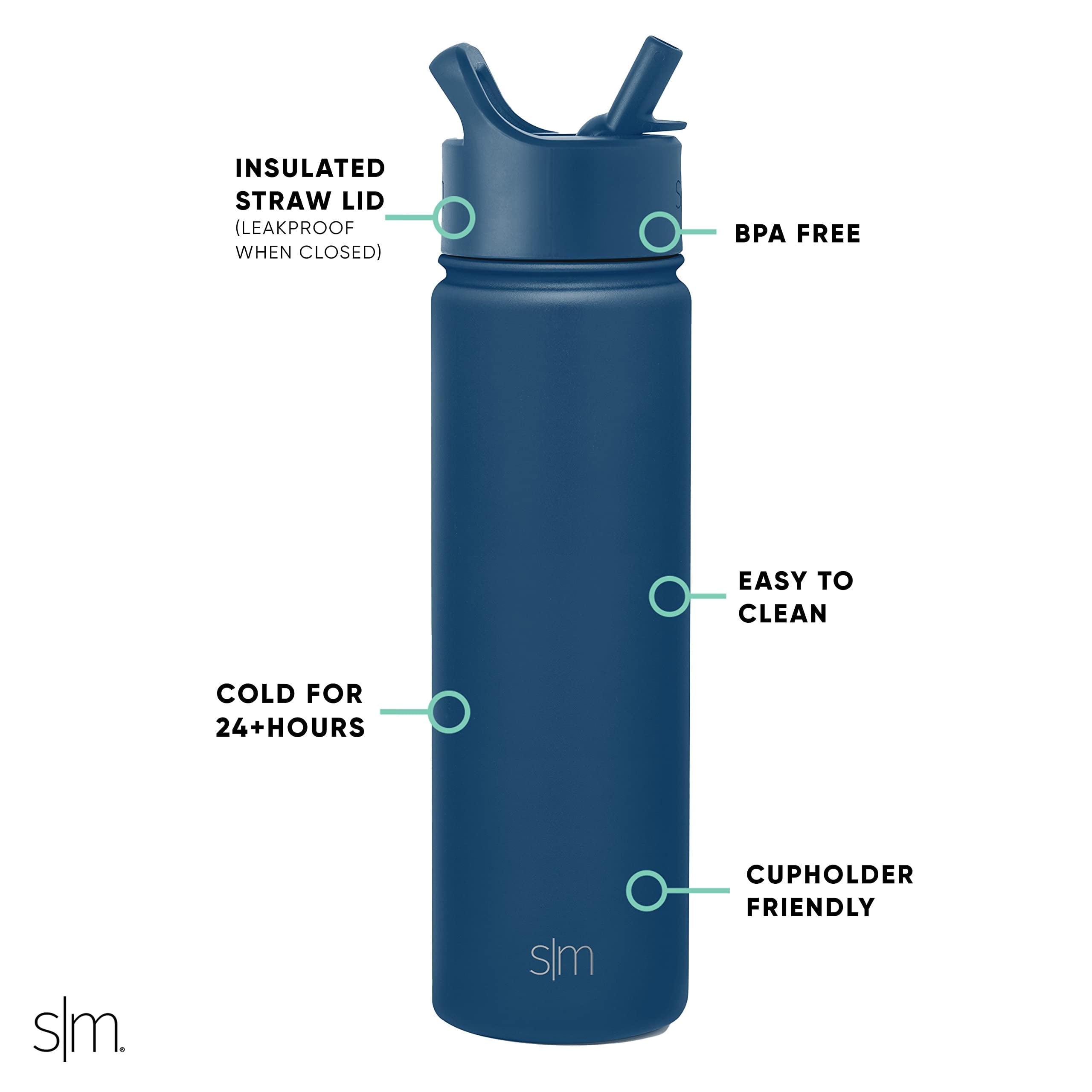 Simple Modern Water Bottle with Straw Lid Vacuum Insulated Stainless Steel Metal Thermos Bottles | Reusable Leak Proof BPA-Free Flask for School | Summit Collection | 22oz, Slumberland EDVA