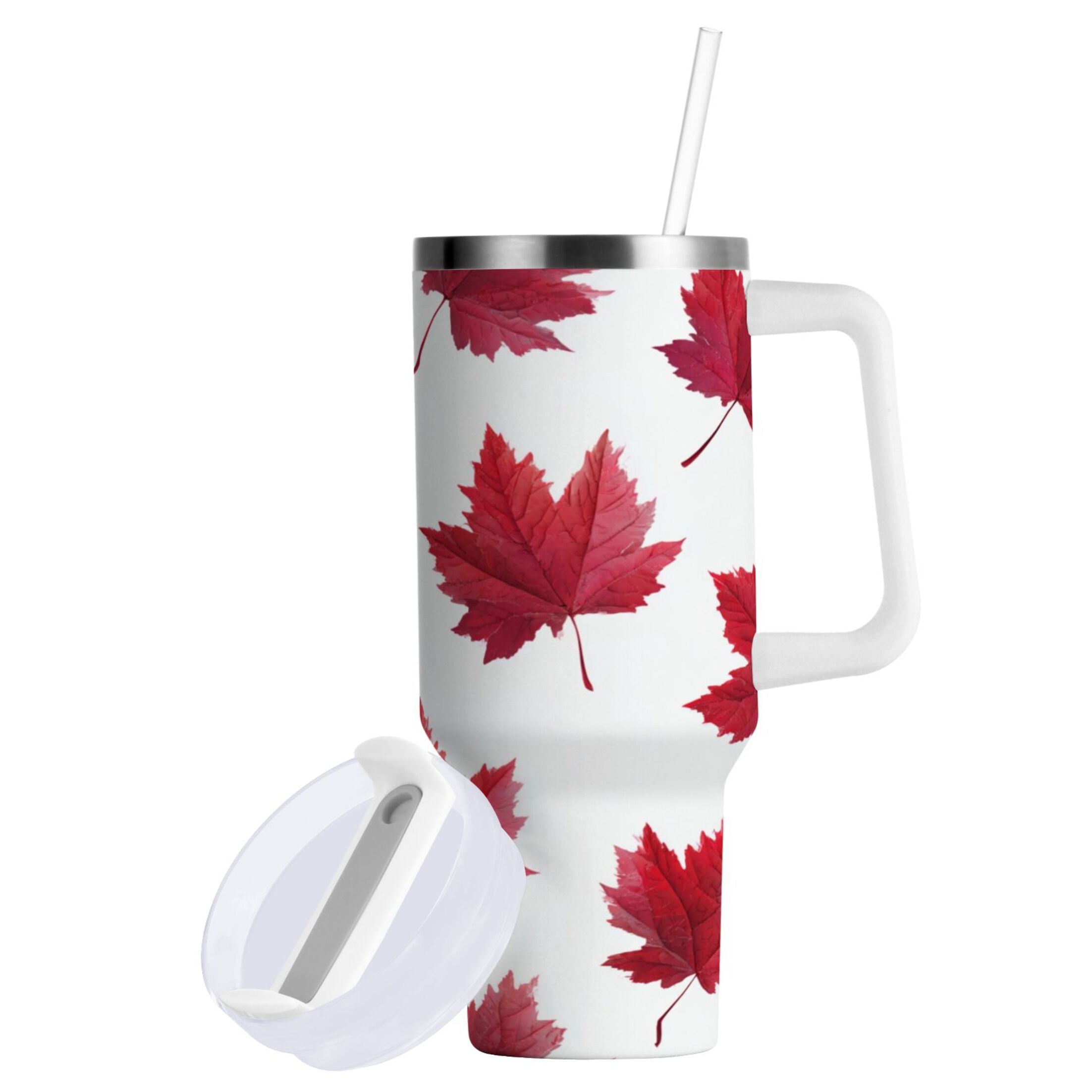 30 oz Insulated Stainless Steel Tumbler Double Wall Stainless Steel Tumbler with 2-Way Drinking Red Maple Leaves D0J8