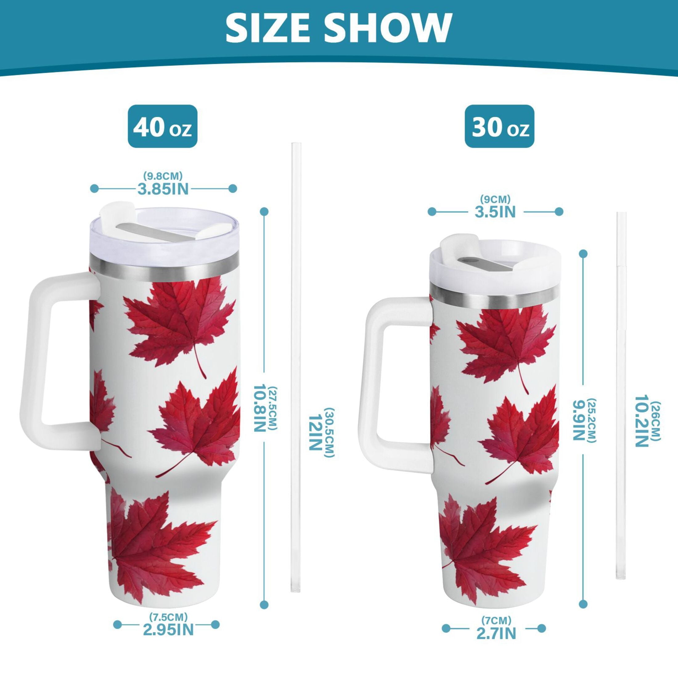 30 oz Insulated Stainless Steel Tumbler Double Wall Stainless Steel Tumbler with 2-Way Drinking Red Maple Leaves D0J8