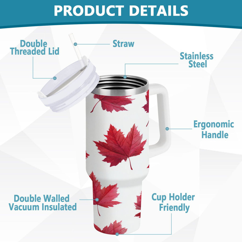 30 oz Insulated Stainless Steel Tumbler Double Wall Stainless Steel Tumbler with 2-Way Drinking Red Maple Leaves D0J8