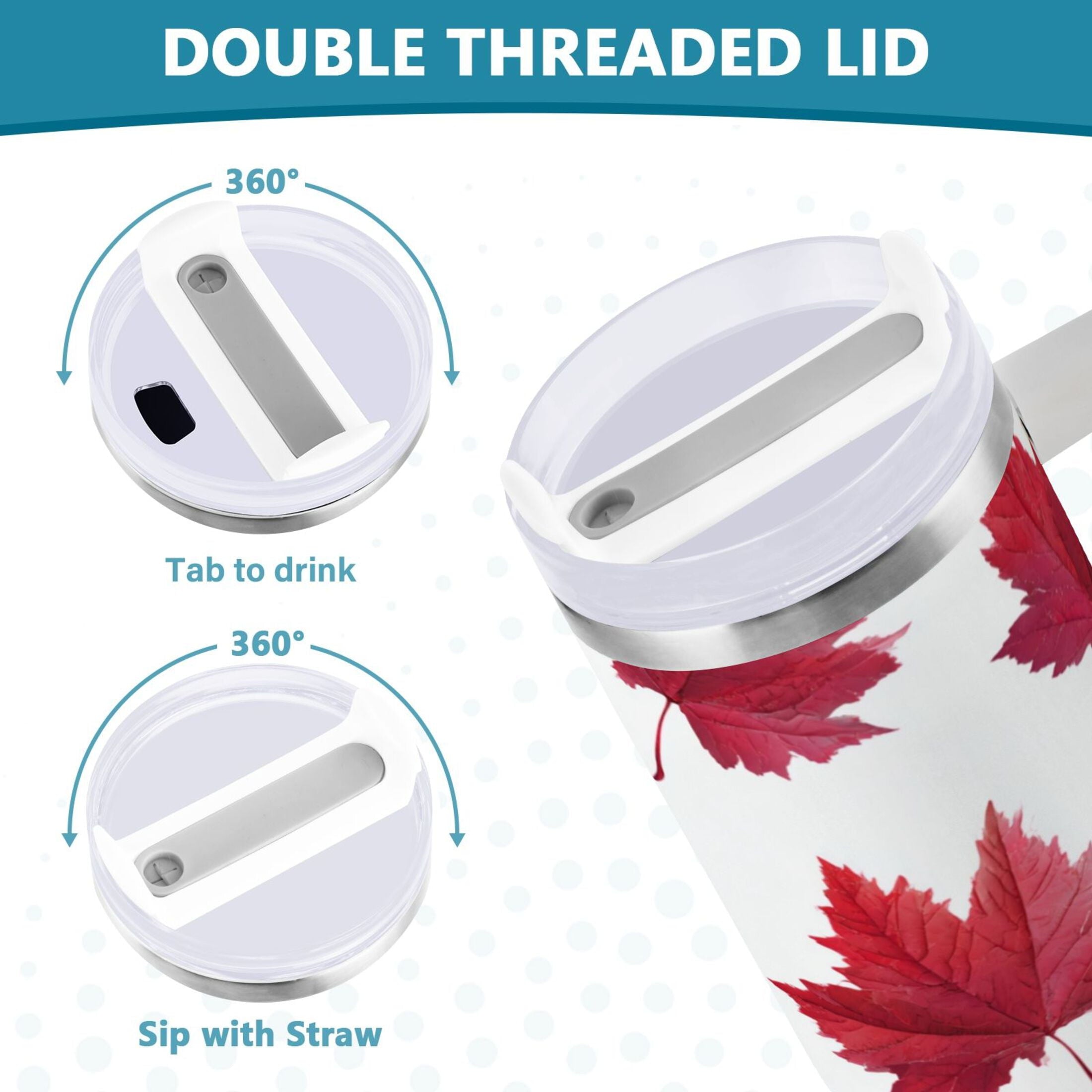 30 oz Insulated Stainless Steel Tumbler Double Wall Stainless Steel Tumbler with 2-Way Drinking Red Maple Leaves D0J8