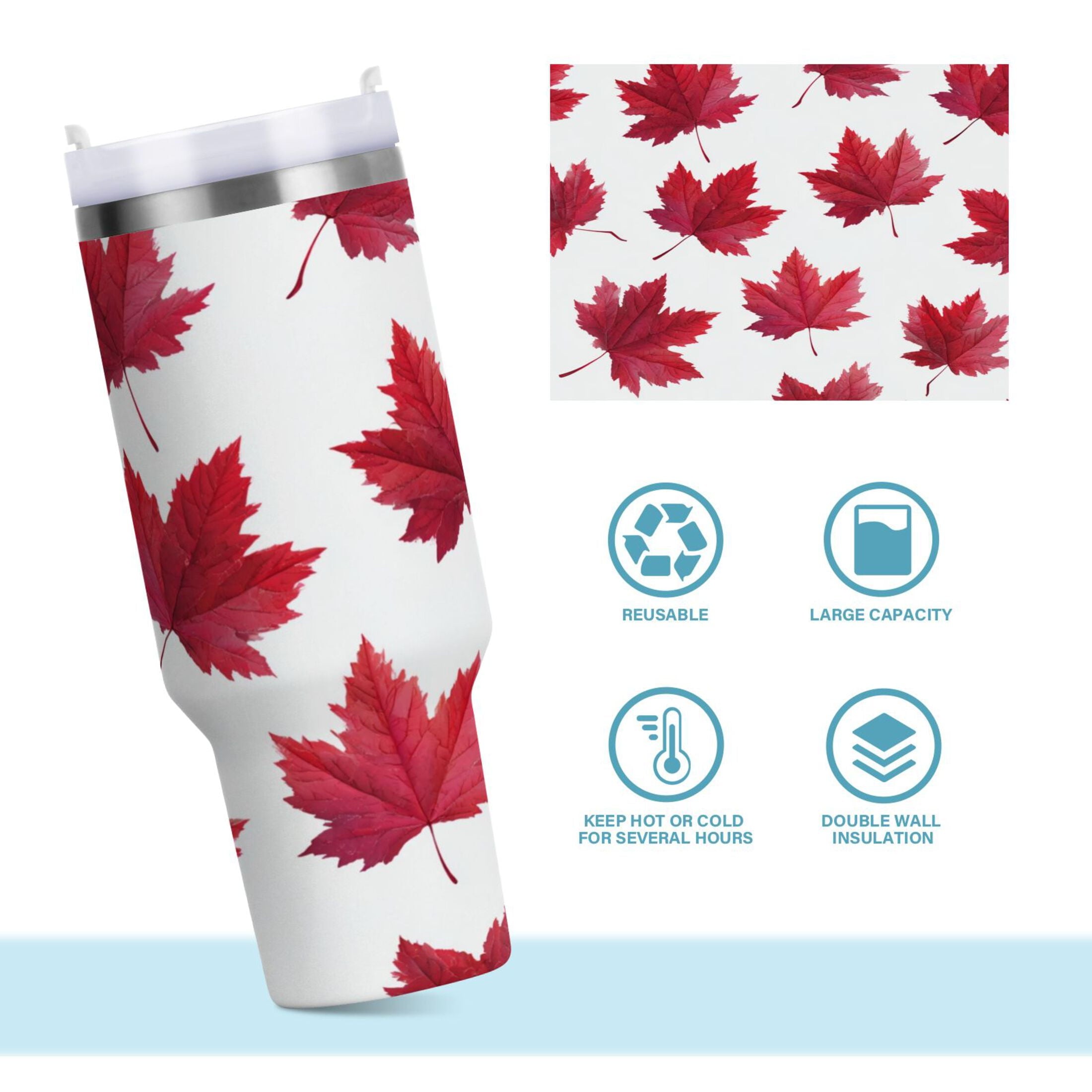 30 oz Insulated Stainless Steel Tumbler Double Wall Stainless Steel Tumbler with 2-Way Drinking Red Maple Leaves D0J8