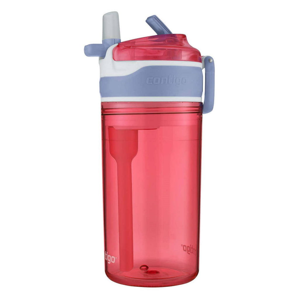 Contigo Kids 2-in-1 Snack Hero Tumbler Featuring 4oz Snack Holder Stacked on Top of 13oz Water Bottle - BPA Free, Durable Tritan w/Flexible Carry Handle &amp; Spill-Proof Valve, Purple &amp; Pink – 2 Pack C0V3