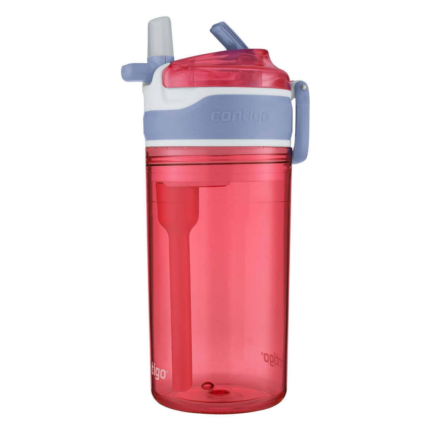 Contigo Kids 2-in-1 Snack Hero Tumbler Featuring 4oz Snack Holder Stacked on Top of 13oz Water Bottle - BPA Free, Durable Tritan w/Flexible Carry Handle &amp; Spill-Proof Valve, Purple &amp; Pink – 2 Pack C0V3