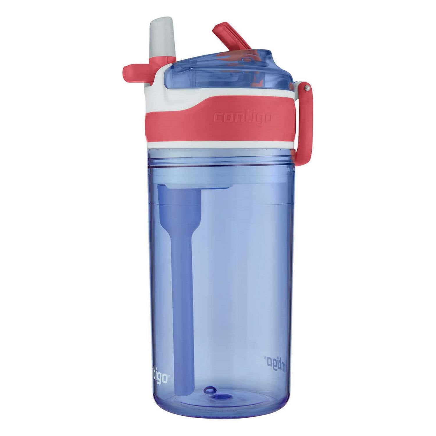 Contigo Kids 2-in-1 Snack Hero Tumbler Featuring 4oz Snack Holder Stacked on Top of 13oz Water Bottle - BPA Free, Durable Tritan w/Flexible Carry Handle &amp; Spill-Proof Valve, Purple &amp; Pink – 2 Pack C0V3