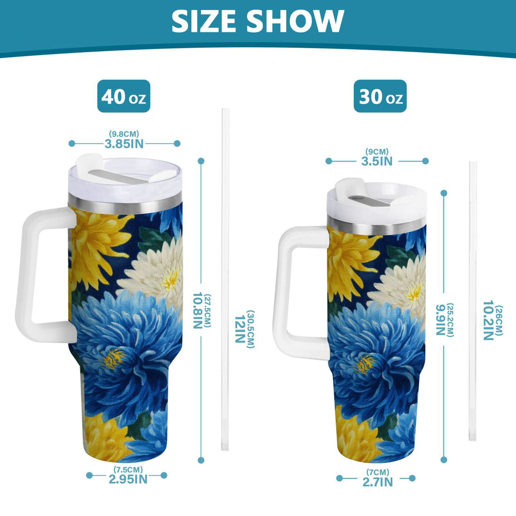 30 oz Insulated Stainless Steel Tumbler Double Wall Stainless Steel Tumbler with 2-Way Drinking Yellow and White Chrysanthemum YJBD
