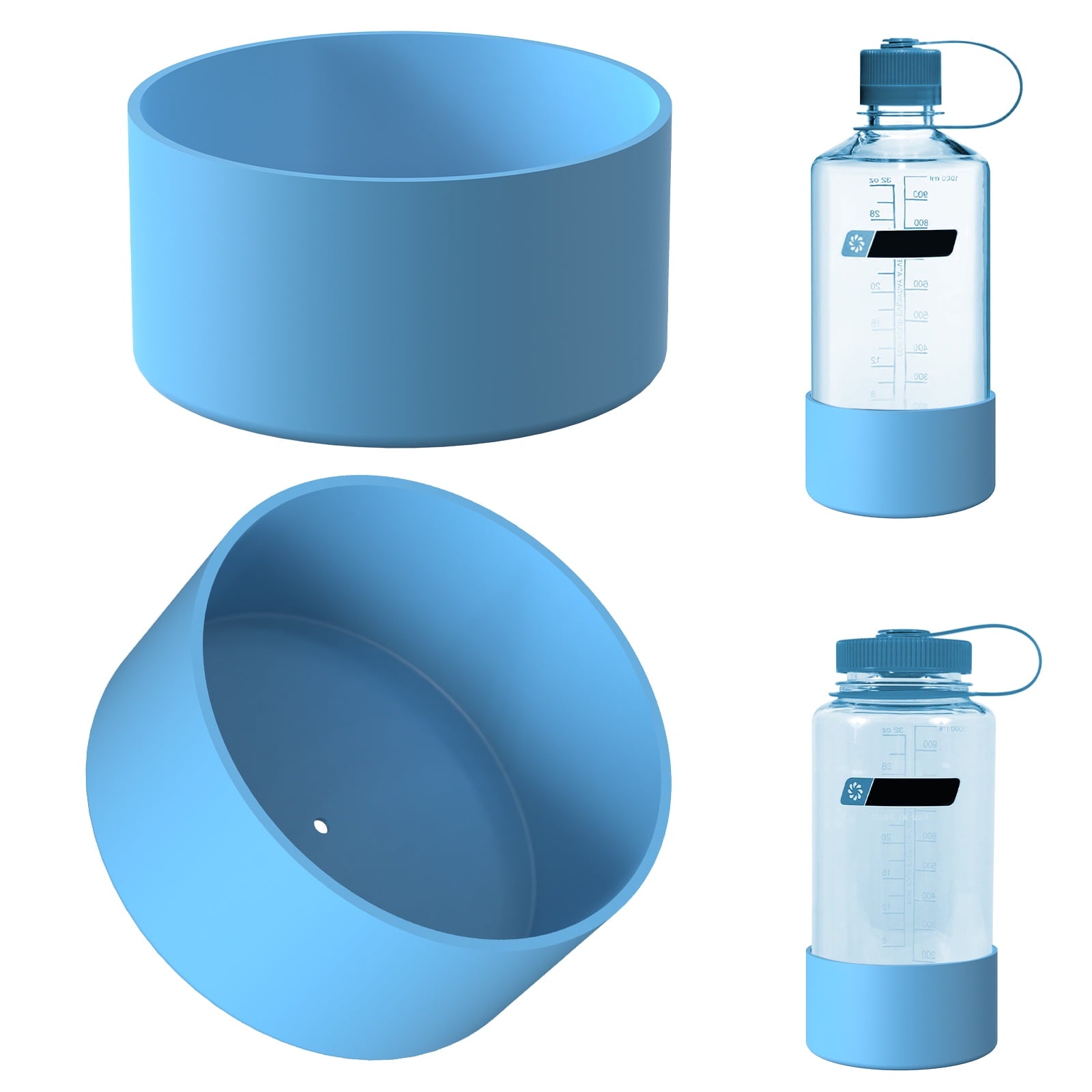 Linkidea 2 Pack Water Bottle Boot Compatible with Nalgene Sustain Wide Mouth 32oz/48oz, Narrow Mouth 32oz, Silicone Anti-Slip Bottle Bottom Bumper Protector (Blue) A8L9