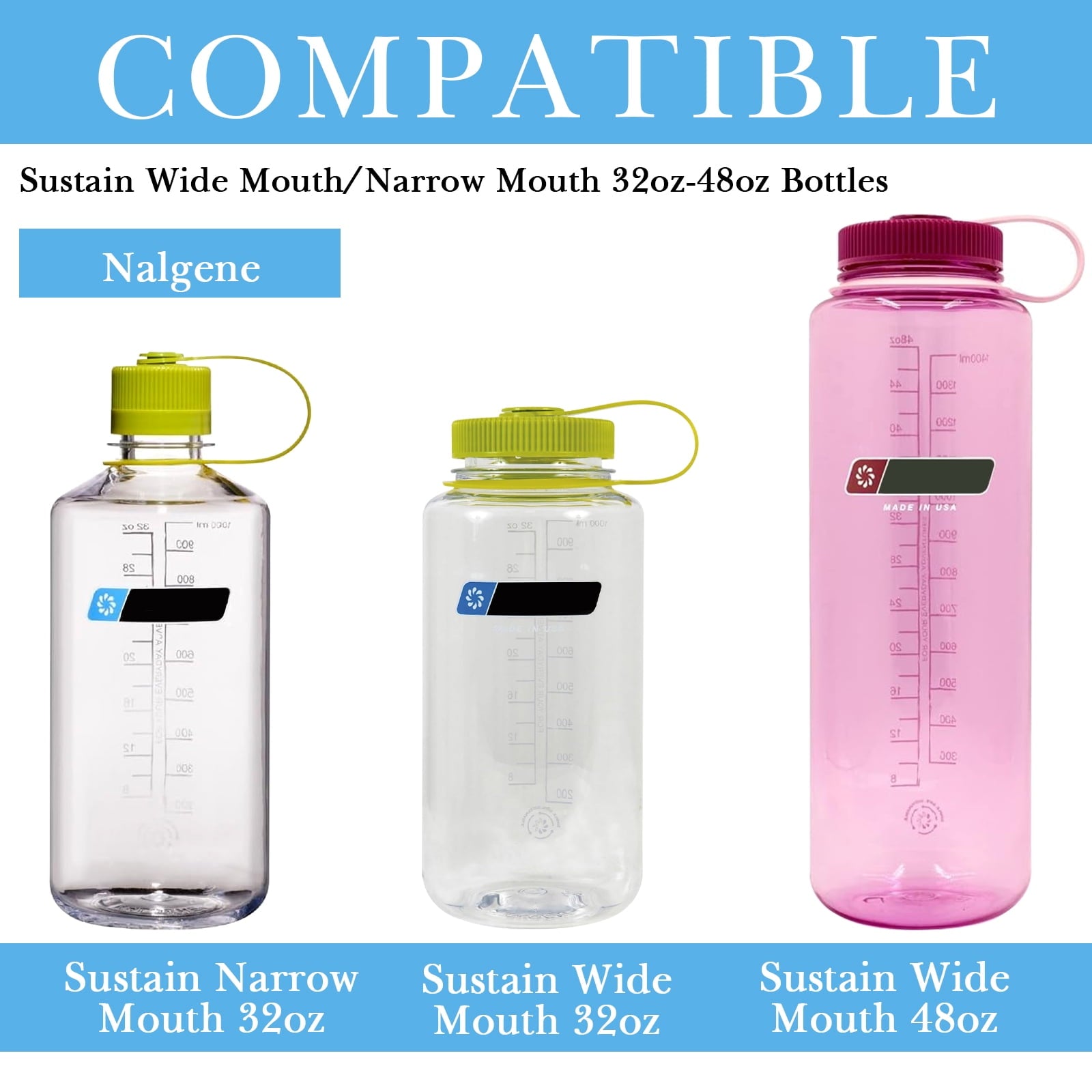 Linkidea 2 Pack Water Bottle Boot Compatible with Nalgene Sustain Wide Mouth 32oz/48oz, Narrow Mouth 32oz, Silicone Anti-Slip Bottle Bottom Bumper Protector (Blue) A8L9