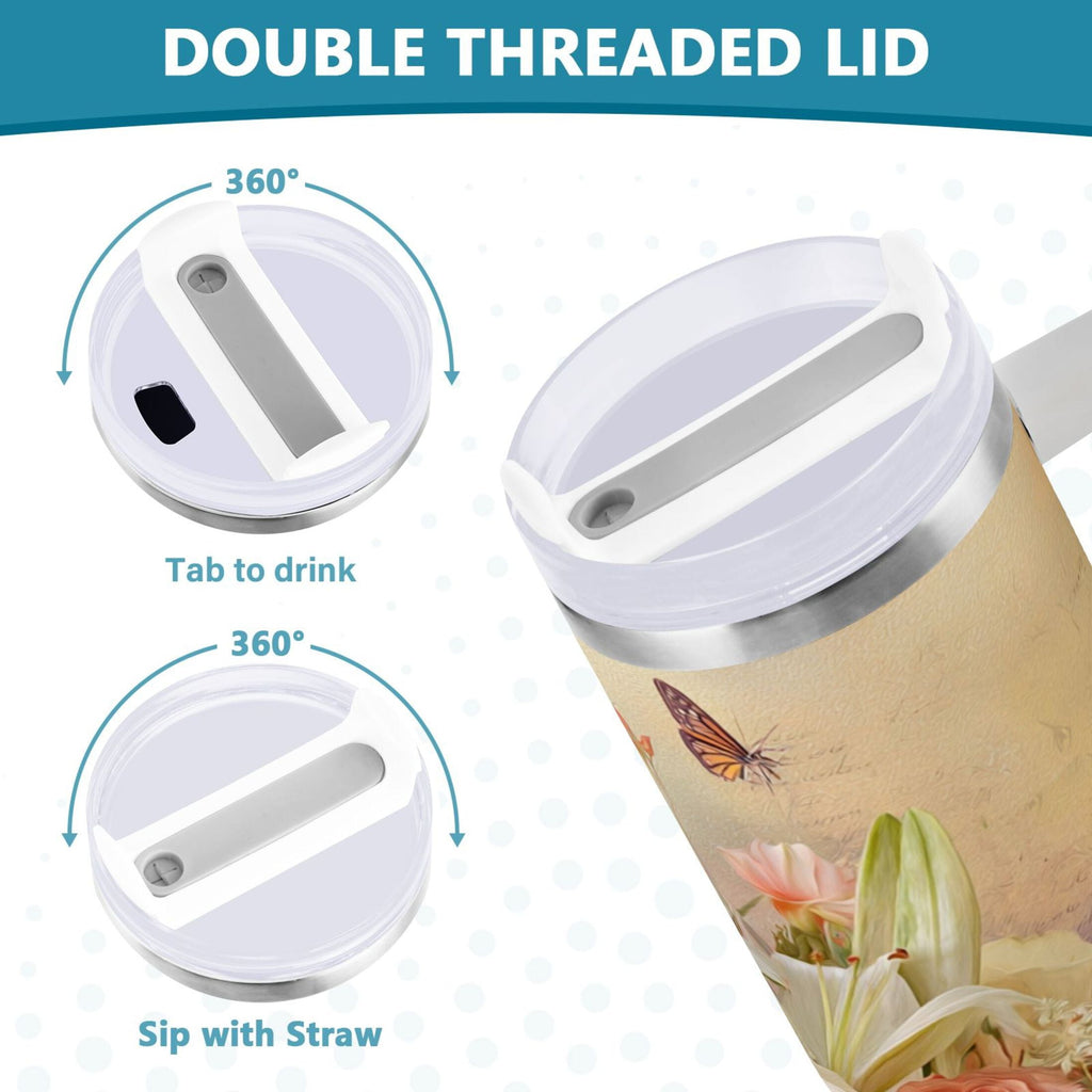 30 oz Insulated Stainless Steel Tumbler Double Wall Stainless Steel Tumbler with 2-Way Drinking Beautiful Floral Bouquet MZPS
