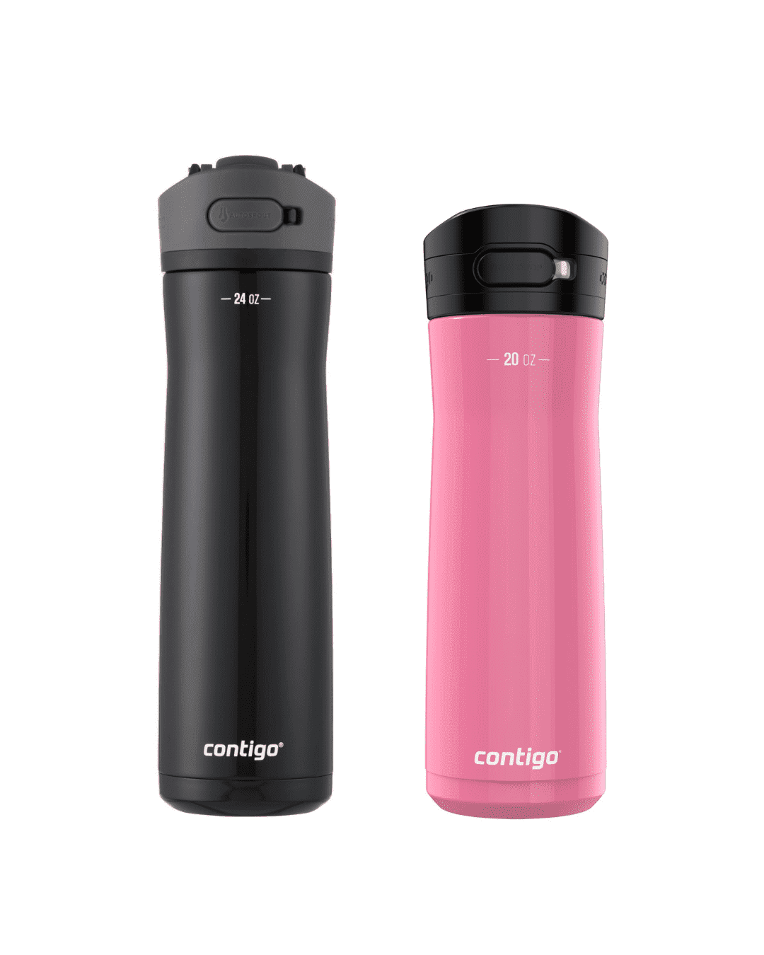 Contigo Jackson Chill  Bundle 2 Water Bottles Black 24oz and Pink  20oz with Autopop Lid Z4L1