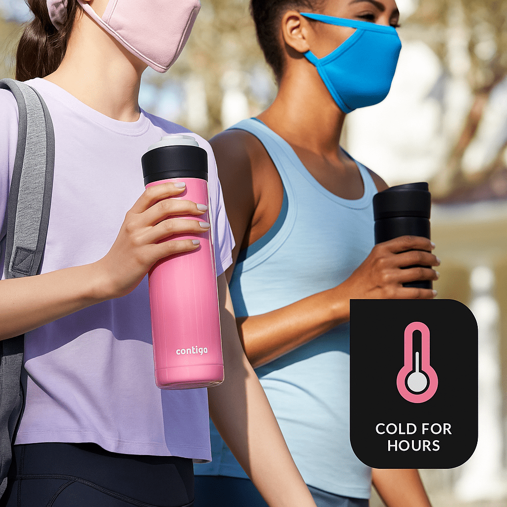 Contigo Jackson Chill  Bundle 2 Water Bottles Black 24oz and Pink  20oz with Autopop Lid Z4L1
