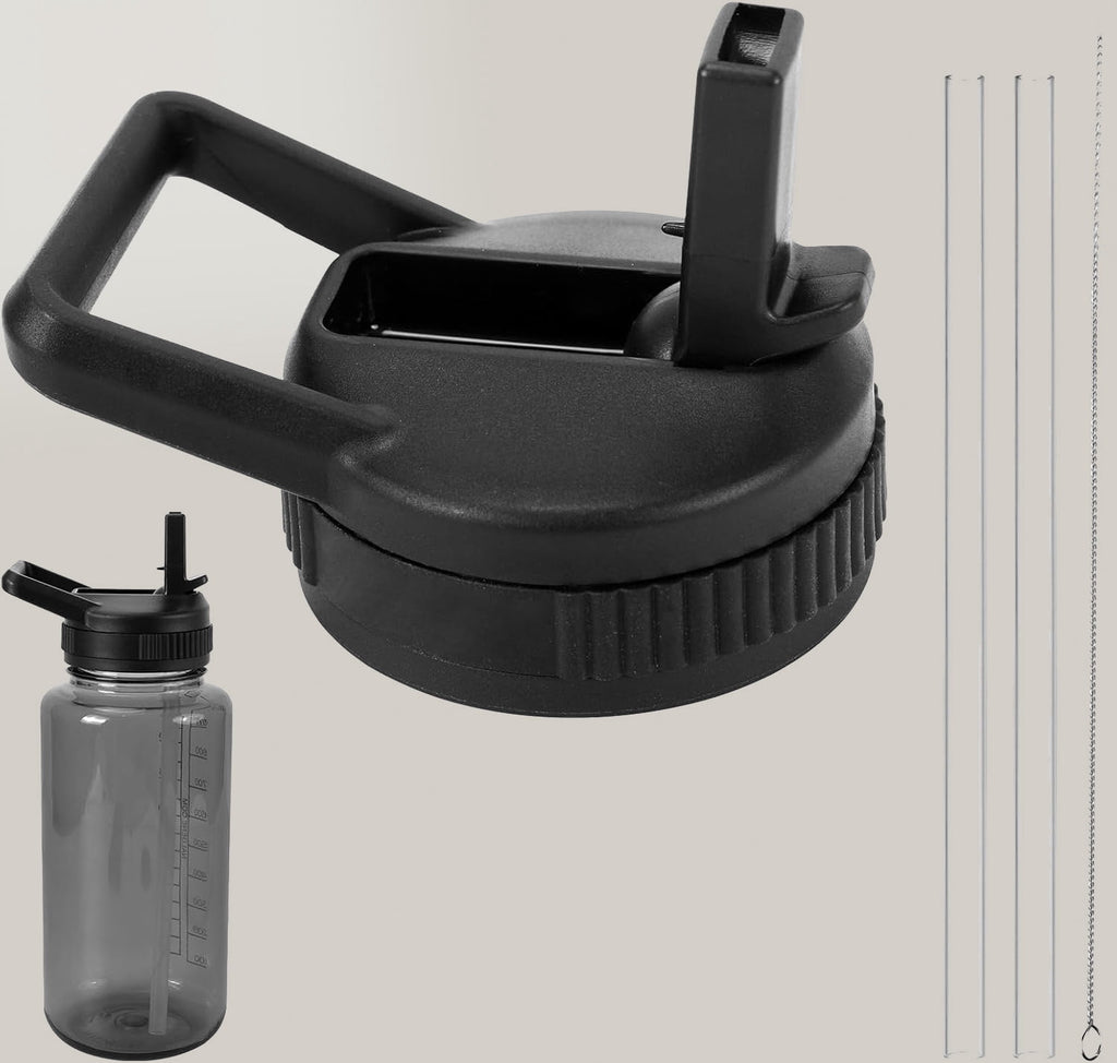 Straw Lid Compatible with Nalgene Water Bottles, BPA-Free Straws Lid with Handle for Nalgene Wide Mouth, Replacement Bottle Cap Accessories with Straws and Straw Brush TDMQ