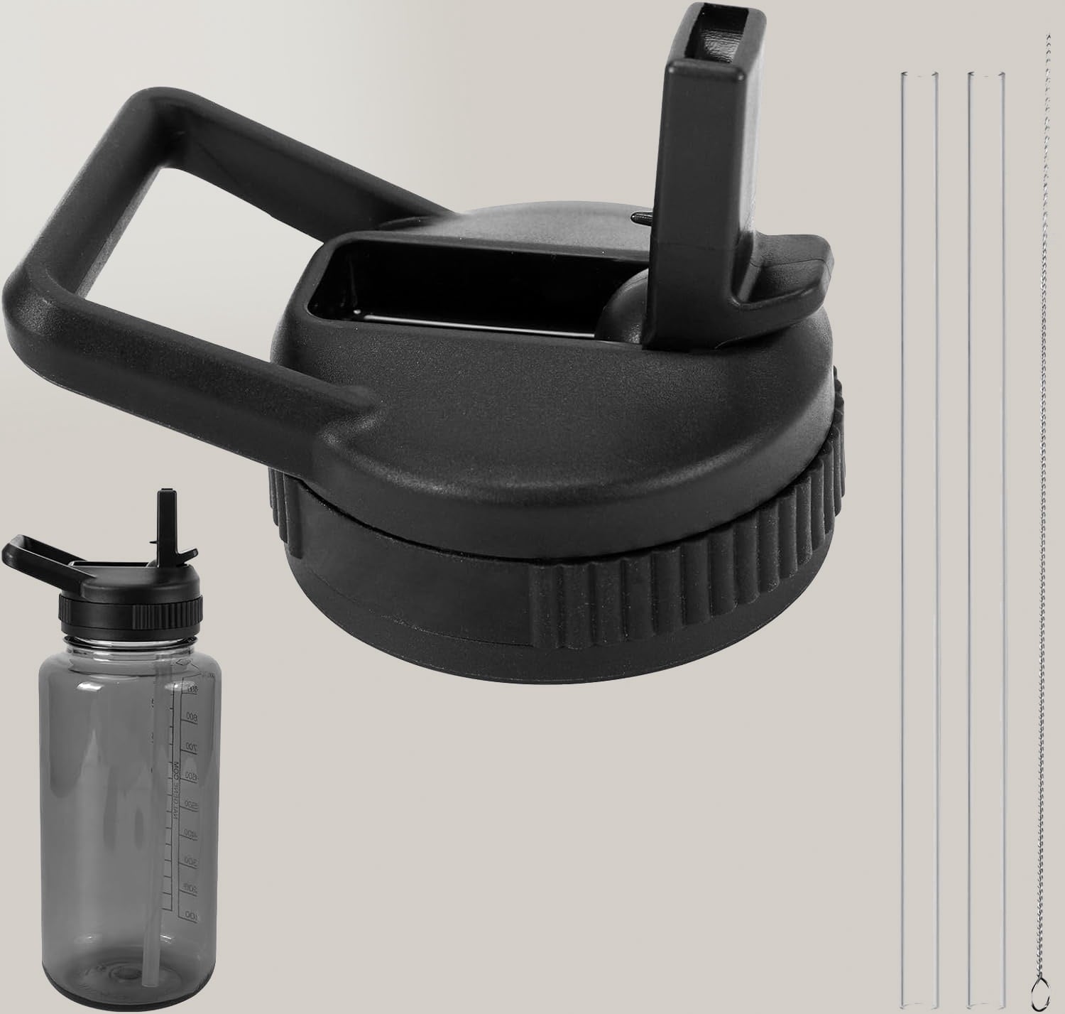 Straw Lid Compatible with Nalgene Water Bottles, BPA-Free Straws Lid with Handle for Nalgene Wide Mouth, Replacement Bottle Cap Accessories with Straws and Straw Brush TDMQ