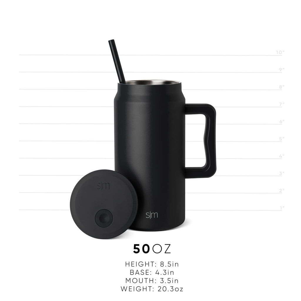 Simple Modern 50 fl oz Insulated Stainless Steel Trek Tumbler with Straw Lid | Midnight Black R3OD