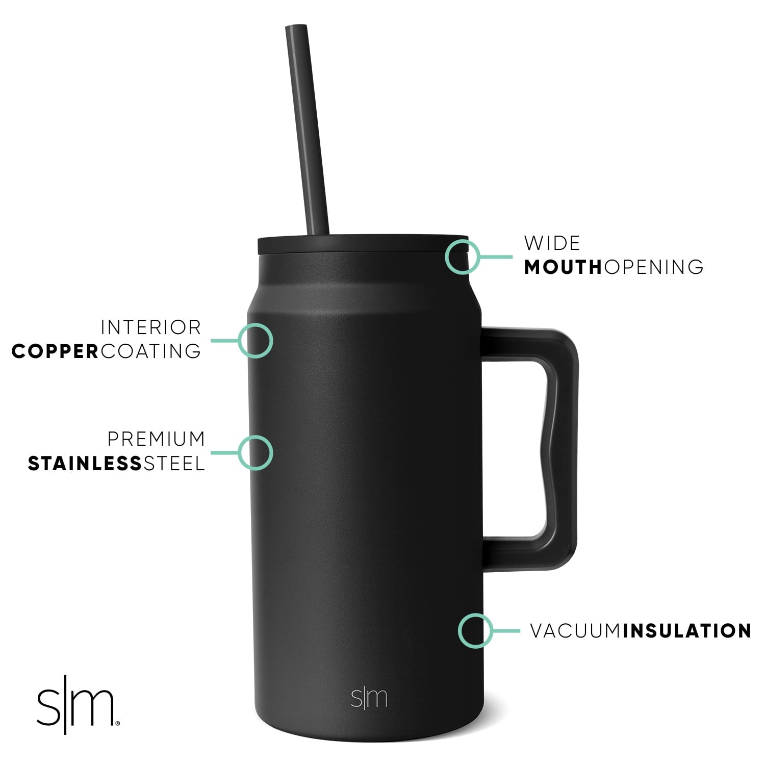 Simple Modern 50 fl oz Insulated Stainless Steel Trek Tumbler with Straw Lid | Midnight Black R3OD