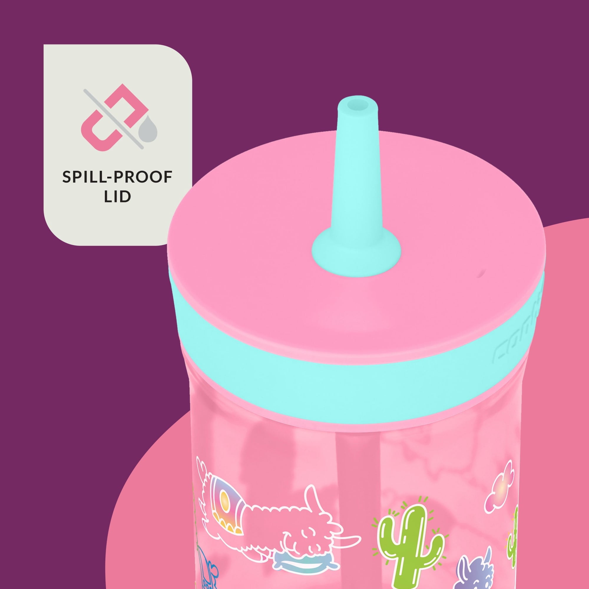 Contigo Kids Leighton Spill-Proof Tumbler with Straw, Ages 3+, Pink and Purple, 14 oz, 2 Pack W85G