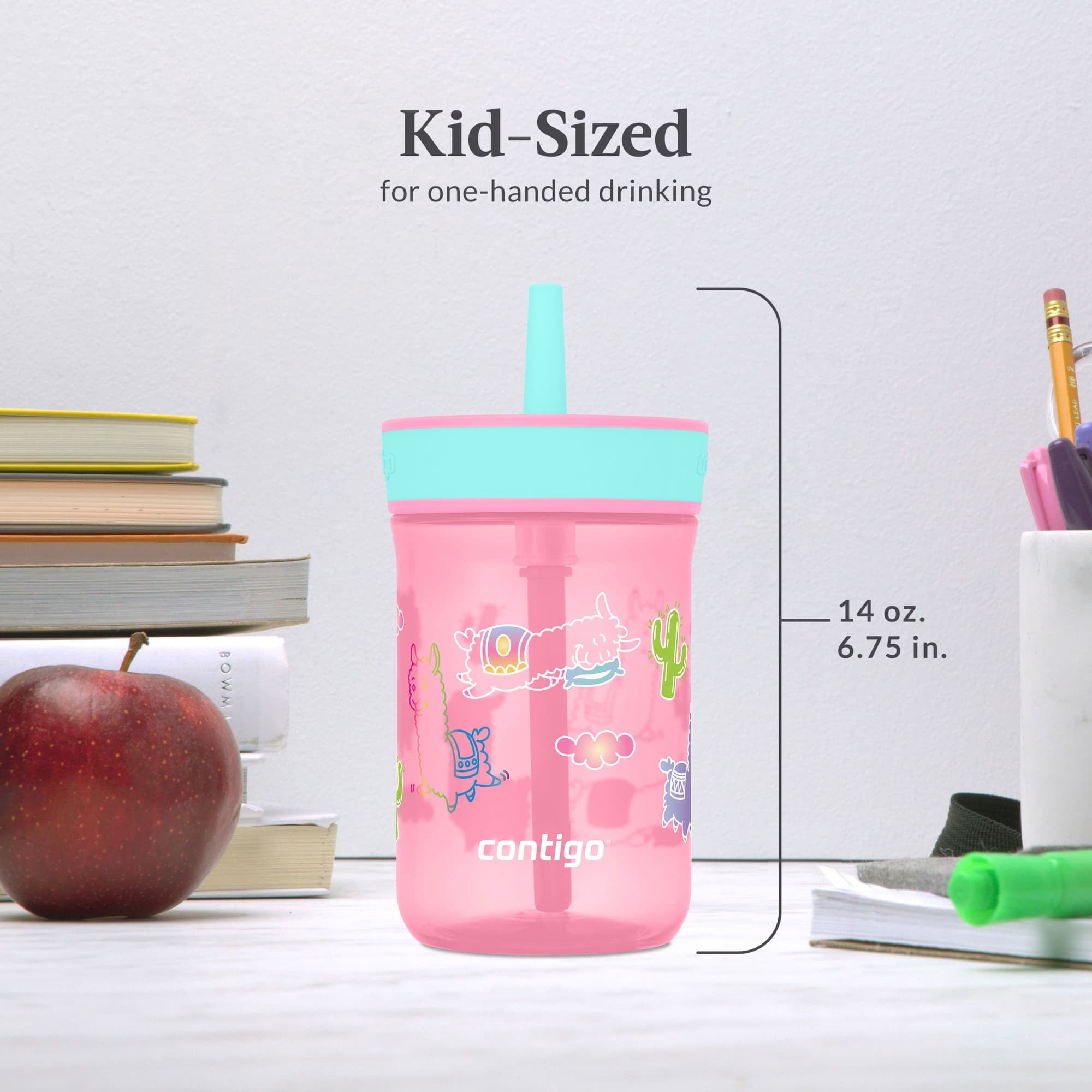 Contigo Kids Leighton Spill-Proof Tumbler with Straw, Ages 3+, Pink and Purple, 14 oz, 2 Pack W85G