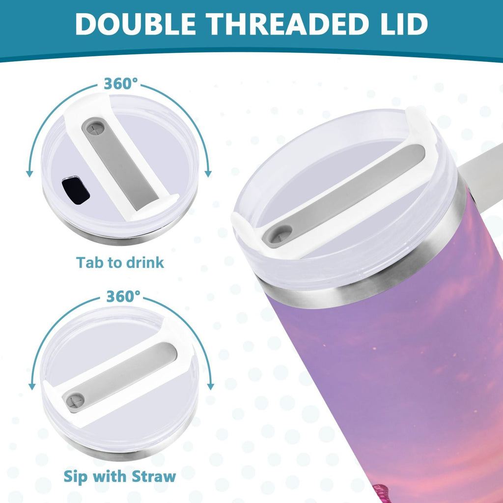 30 oz Insulated Stainless Steel Tumbler Double Wall Stainless Steel Tumbler with 2-Way Drinking Pink Butterflies Flying A1RF