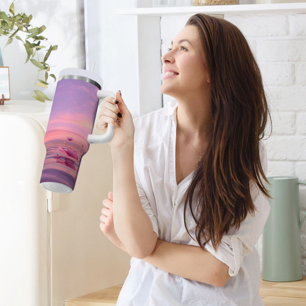 30 oz Insulated Stainless Steel Tumbler Double Wall Stainless Steel Tumbler with 2-Way Drinking Pink Butterflies Flying A1RF