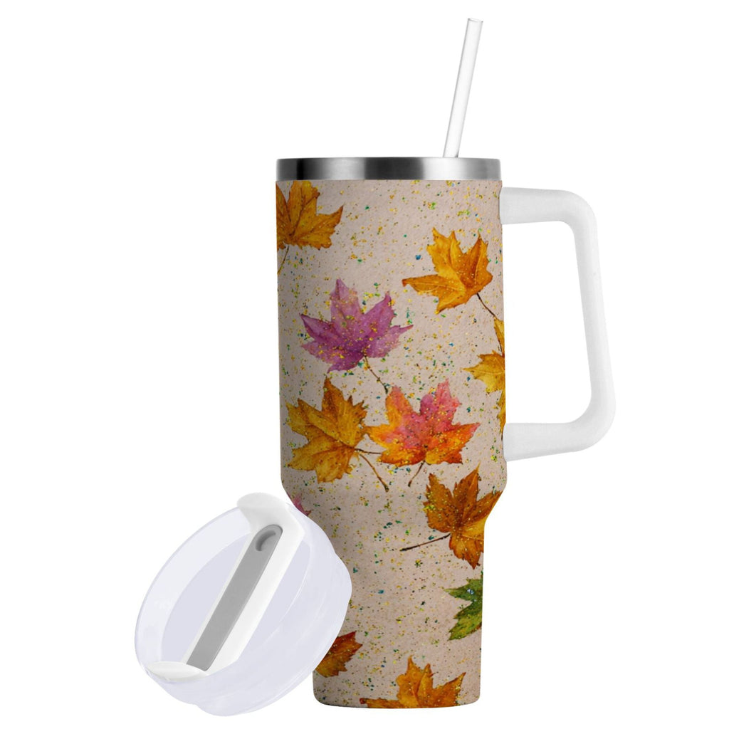40 oz Insulated Stainless Steel Tumbler Double Wall Stainless Steel Tumbler with 2-Way Drinking Colored Autumn Leaves K6AA