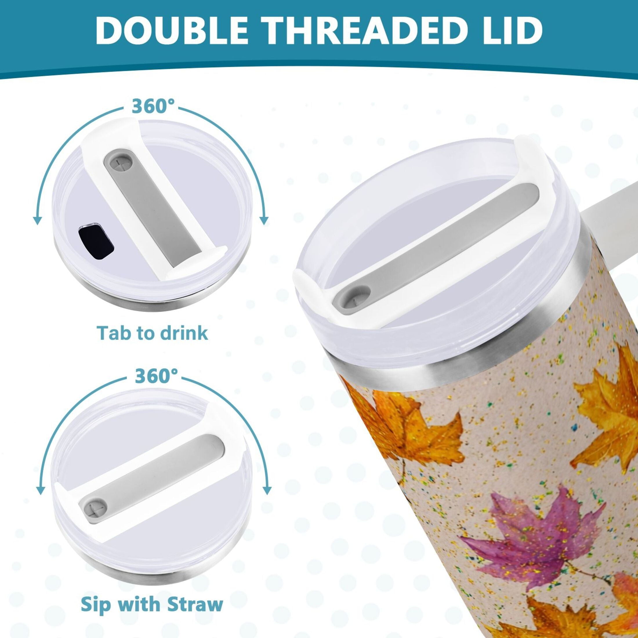 40 oz Insulated Stainless Steel Tumbler Double Wall Stainless Steel Tumbler with 2-Way Drinking Colored Autumn Leaves K6AA