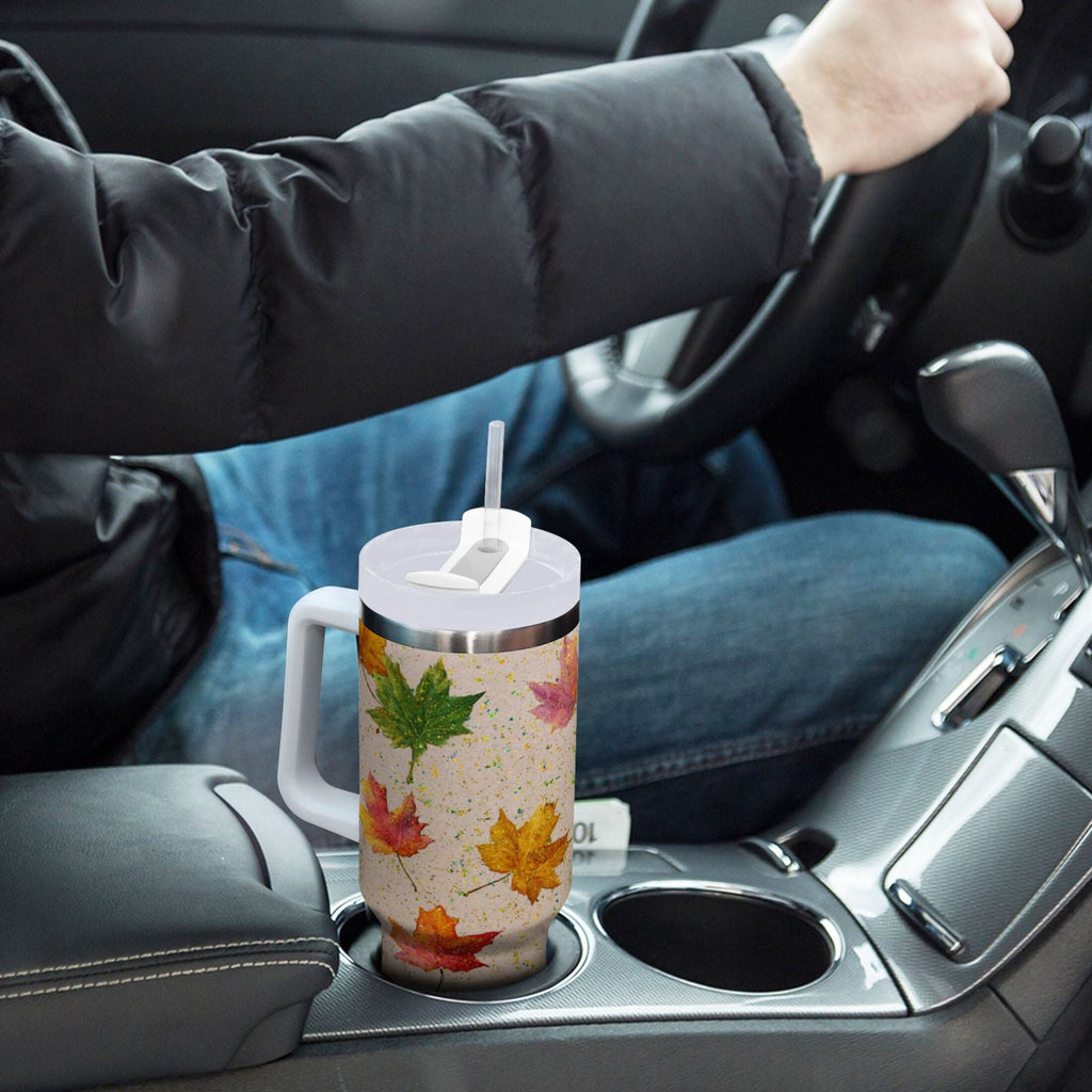 40 oz Insulated Stainless Steel Tumbler Double Wall Stainless Steel Tumbler with 2-Way Drinking Colored Autumn Leaves K6AA