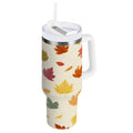 40 oz Insulated Stainless Steel Tumbler Double Wall Stainless Steel Tumbler with 2-Way Drinking Colorful Autumn Leaves Pattern AYTP