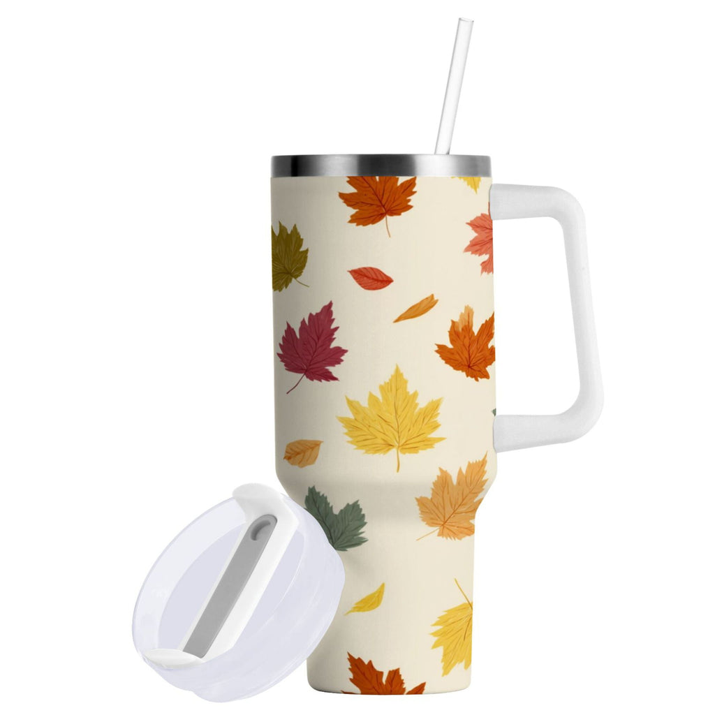 40 oz Insulated Stainless Steel Tumbler Double Wall Stainless Steel Tumbler with 2-Way Drinking Colorful Autumn Leaves Pattern AYTP