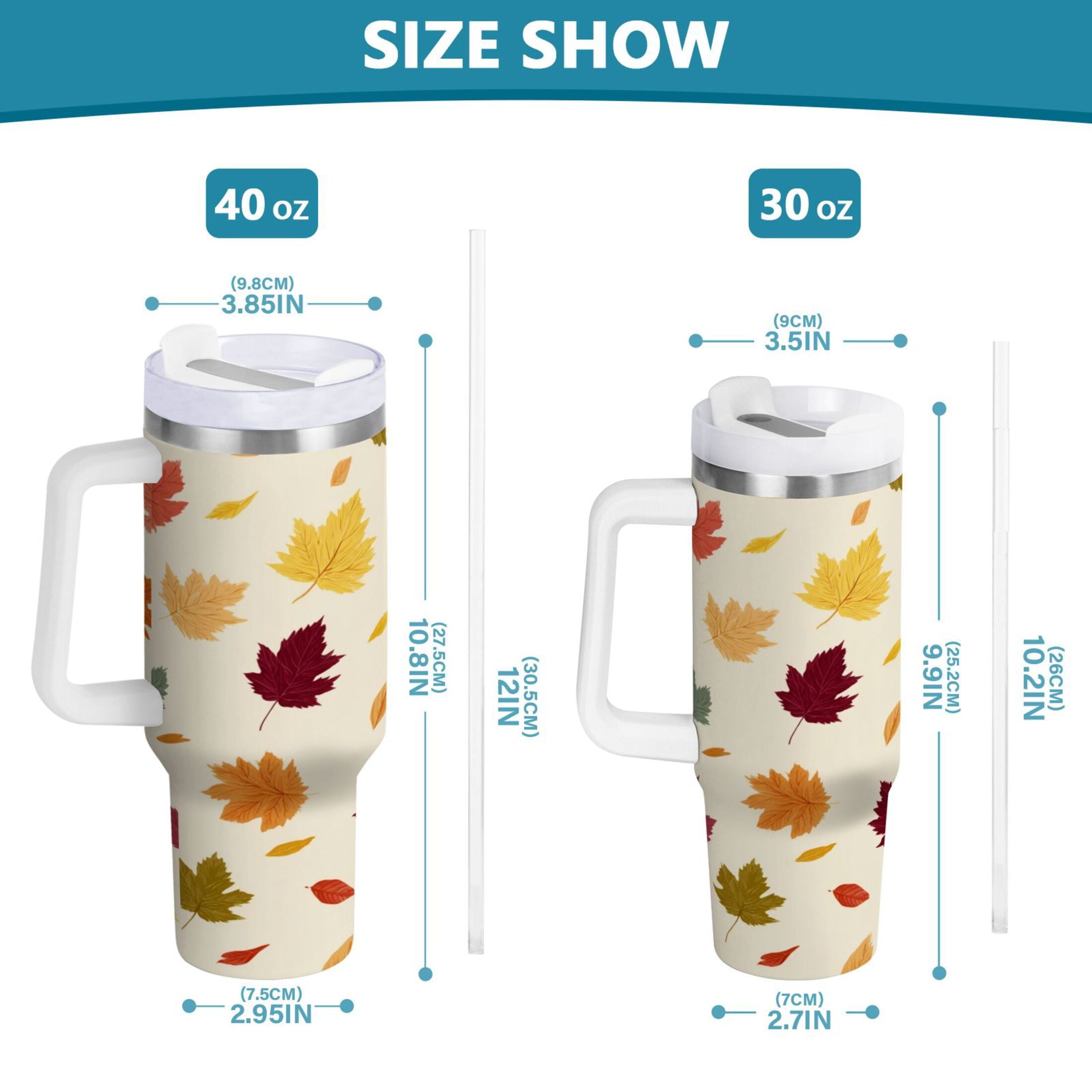 40 oz Insulated Stainless Steel Tumbler Double Wall Stainless Steel Tumbler with 2-Way Drinking Colorful Autumn Leaves Pattern AYTP
