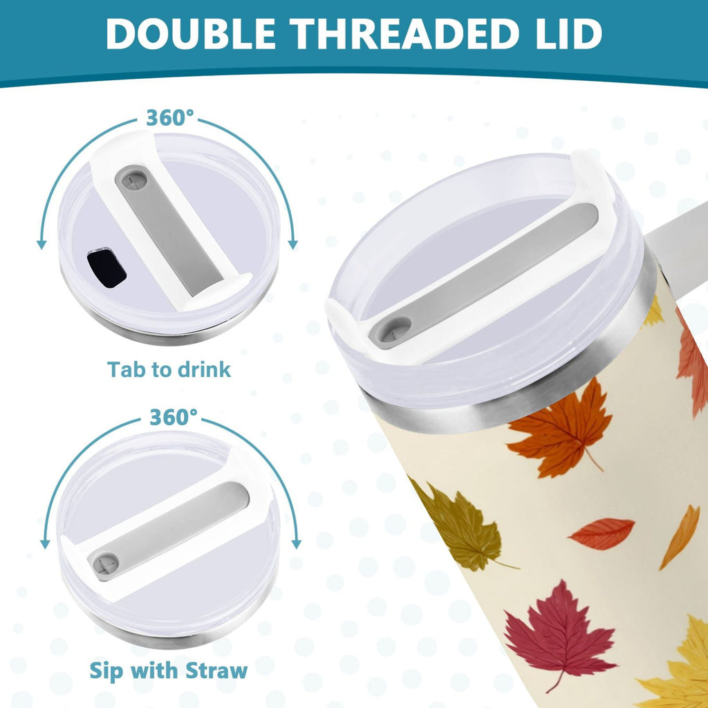 40 oz Insulated Stainless Steel Tumbler Double Wall Stainless Steel Tumbler with 2-Way Drinking Colorful Autumn Leaves Pattern AYTP