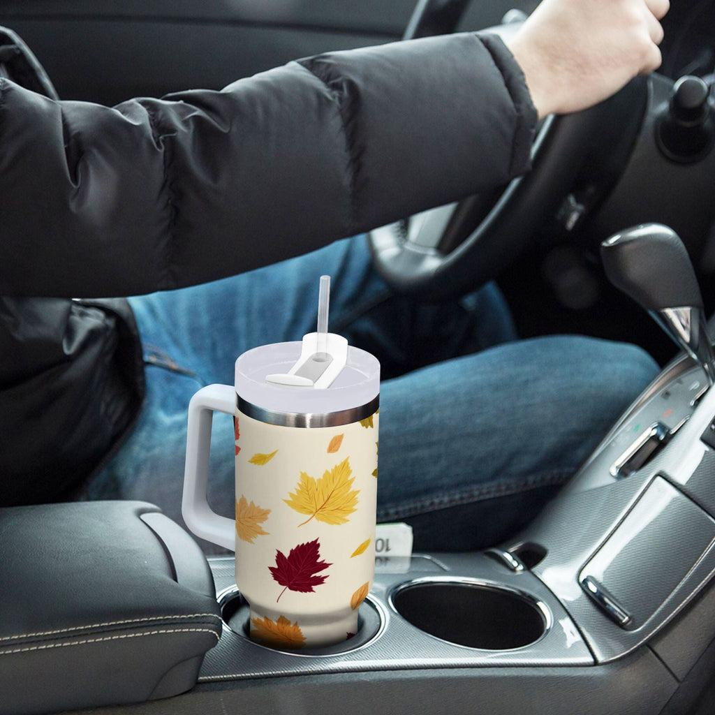 40 oz Insulated Stainless Steel Tumbler Double Wall Stainless Steel Tumbler with 2-Way Drinking Colorful Autumn Leaves Pattern AYTP