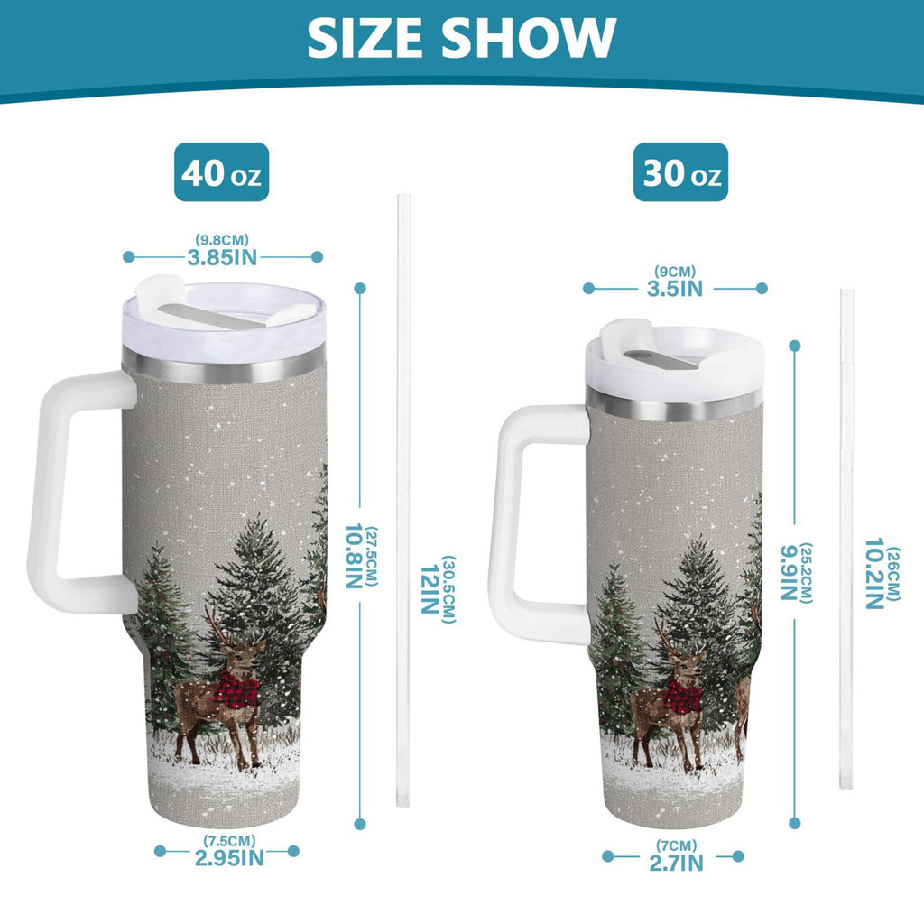 30 oz Insulated Stainless Steel Tumbler Double Wall Stainless Steel Tumbler with 2-Way Drinking Christmas Deer and Snowmen EFHT