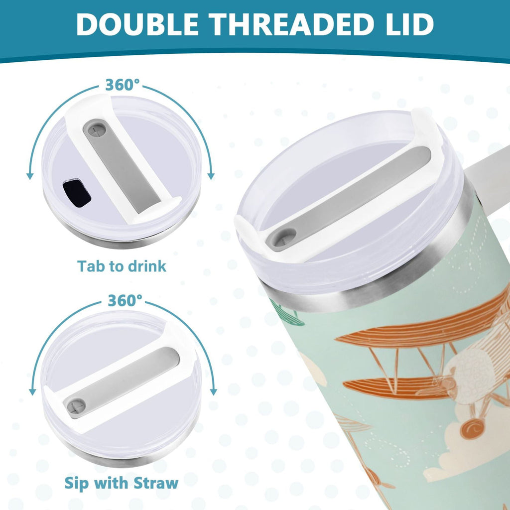 40 oz Insulated Stainless Steel Tumbler Double Wall Stainless Steel Tumbler with 2-Way Drinking Cute Airplanes 1AU4