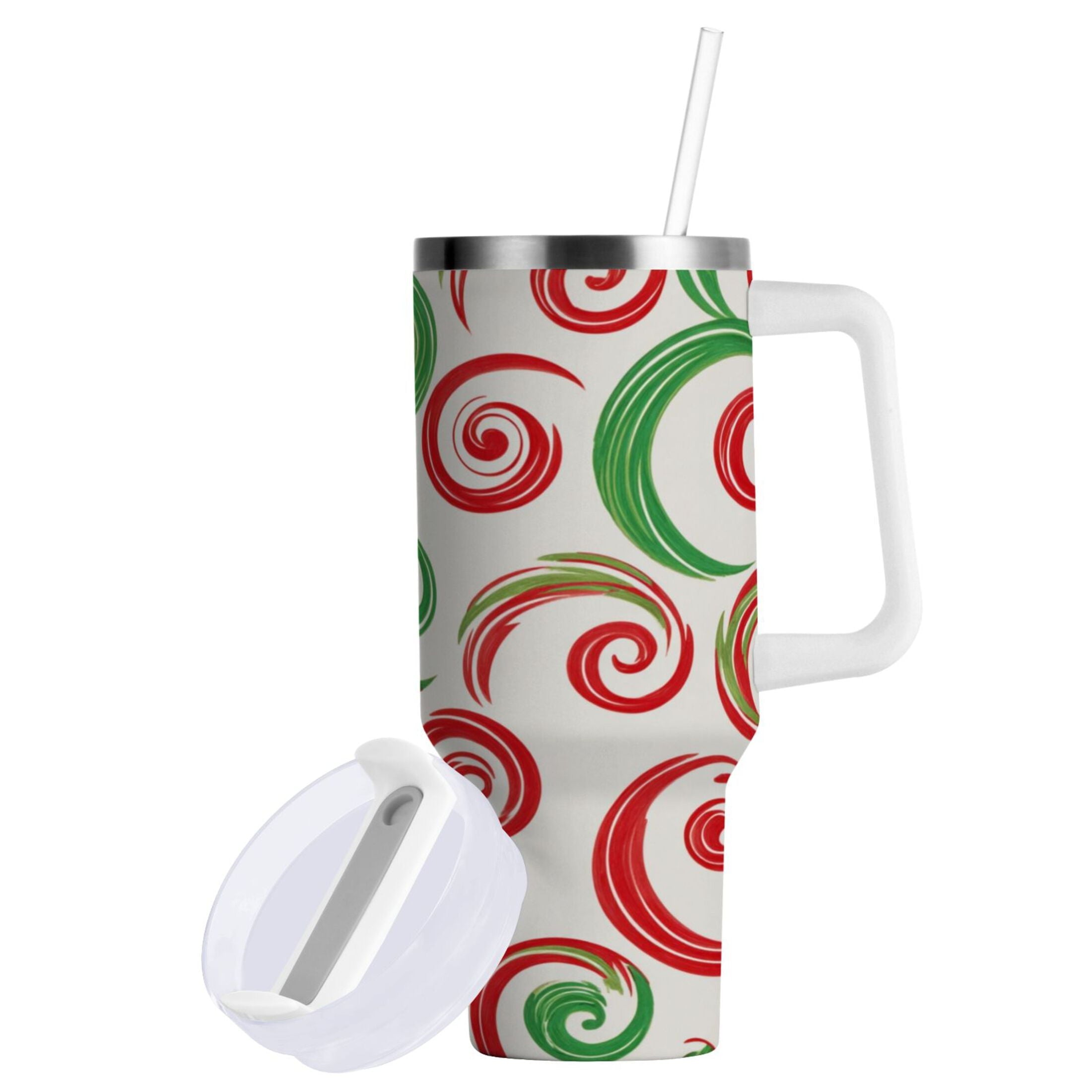 40 oz Insulated Stainless Steel Tumbler Double Wall Stainless Steel Tumbler with 2-Way Drinking Red and Green Swirls JRHA