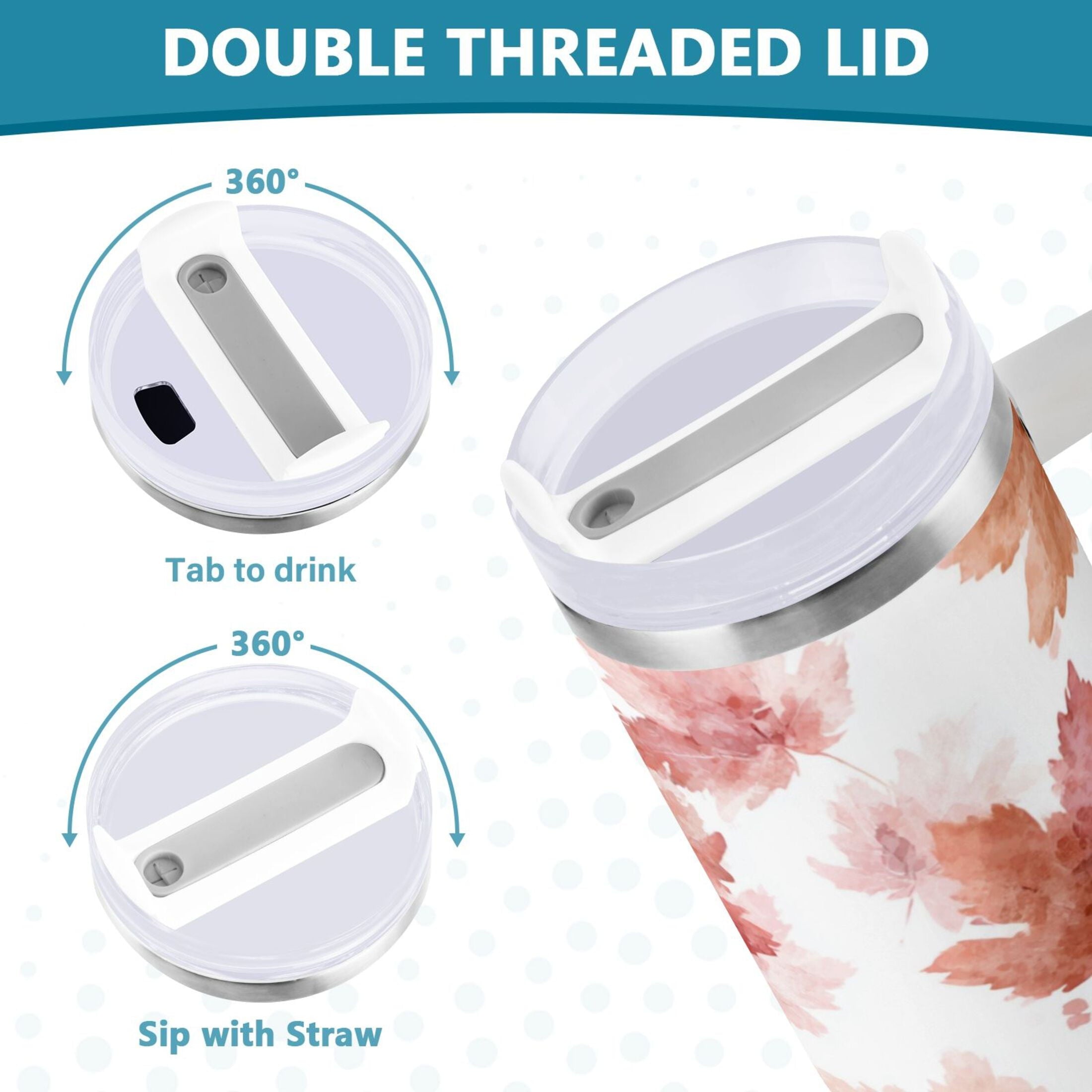 30 oz Insulated Stainless Steel Tumbler Double Wall Stainless Steel Tumbler with 2-Way Drinking Watercolor Pink Maple Leaves TYOR