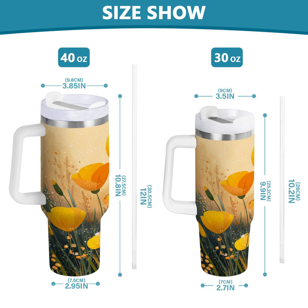 30 oz Insulated Stainless Steel Tumbler Double Wall Stainless Steel Tumbler with 2-Way Drinking Yellow Flowers on The Grass MRP1