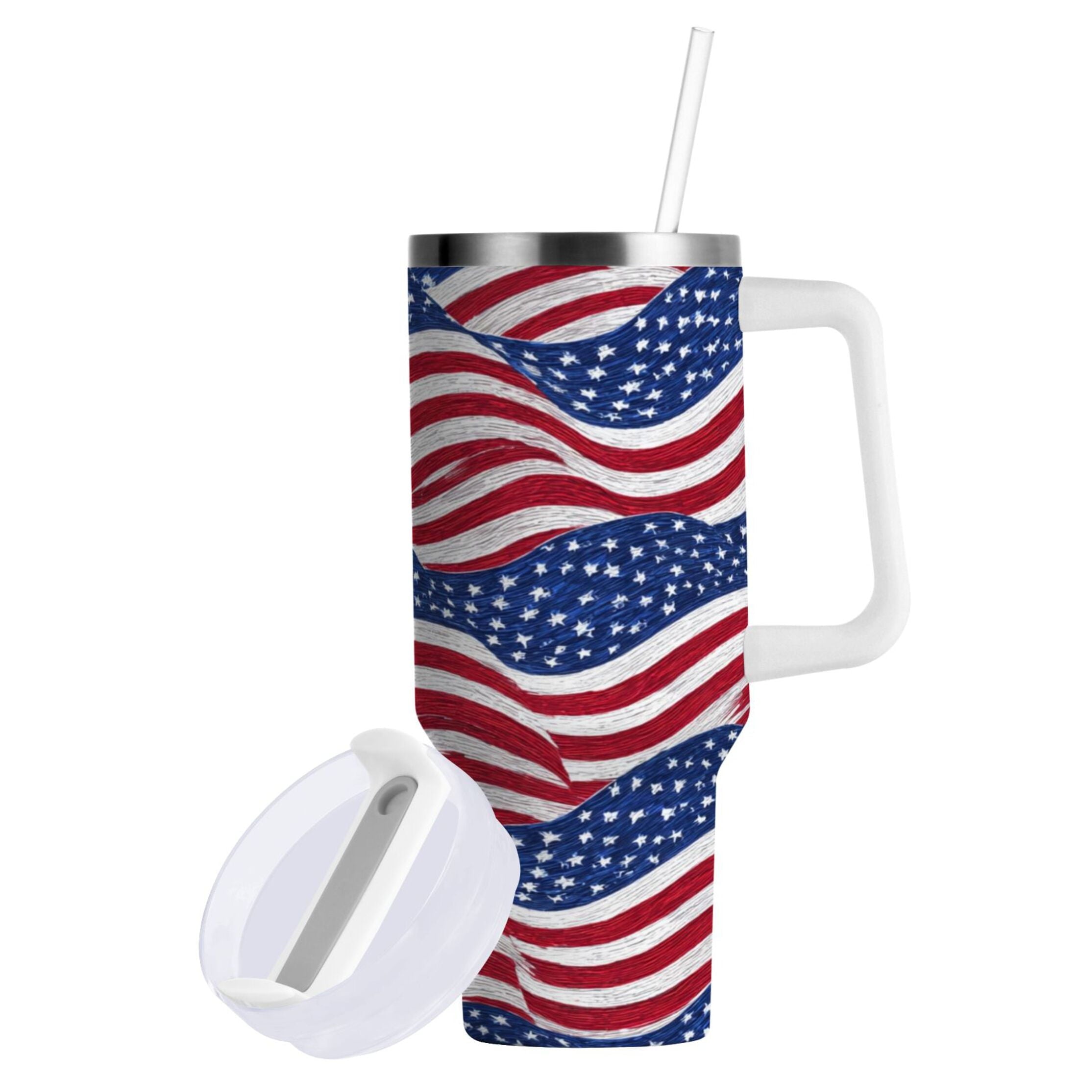30 oz Insulated Stainless Steel Tumbler Double Wall Stainless Steel Tumbler with 2-Way Drinking Flags Wave Pattern ZI6H
