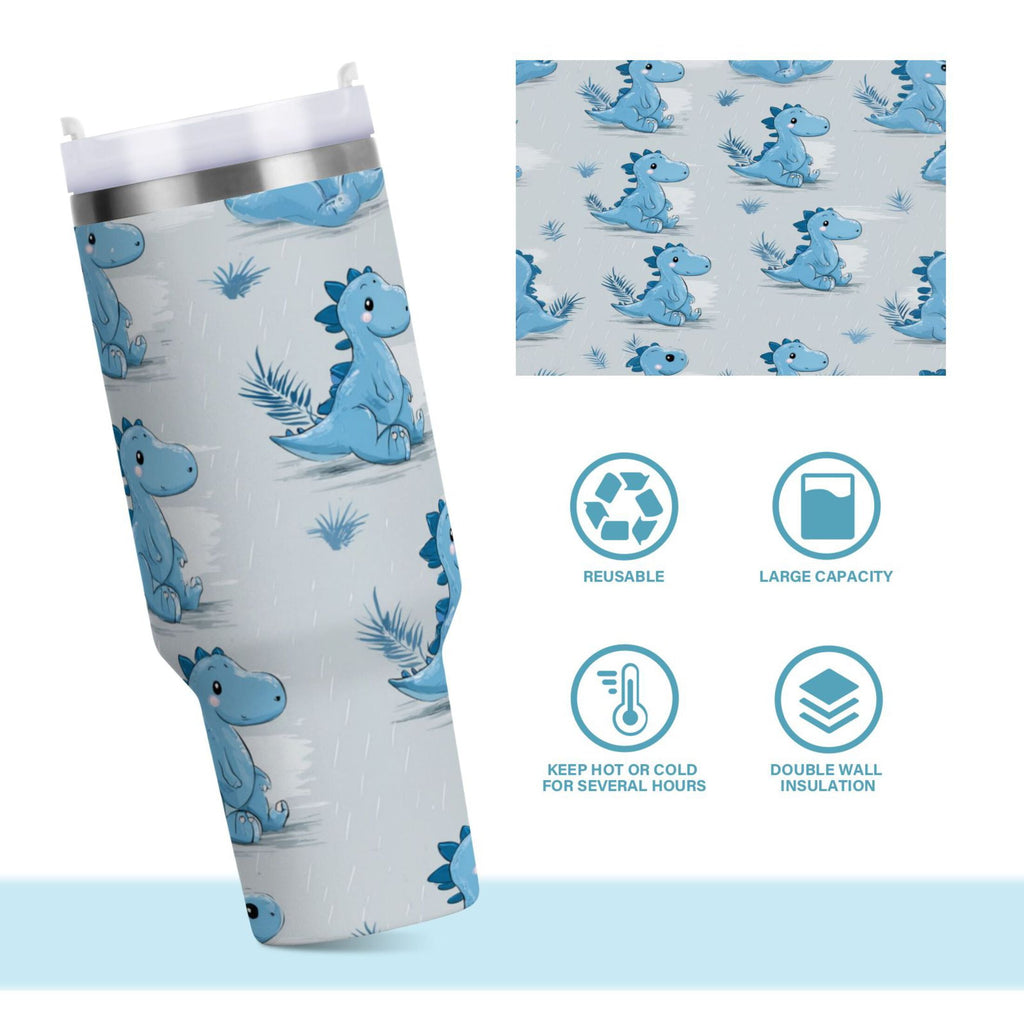30 oz Insulated Stainless Steel Tumbler Double Wall Stainless Steel Tumbler with 2-Way Drinking Cartoon Blue Dinosaurs 73KN