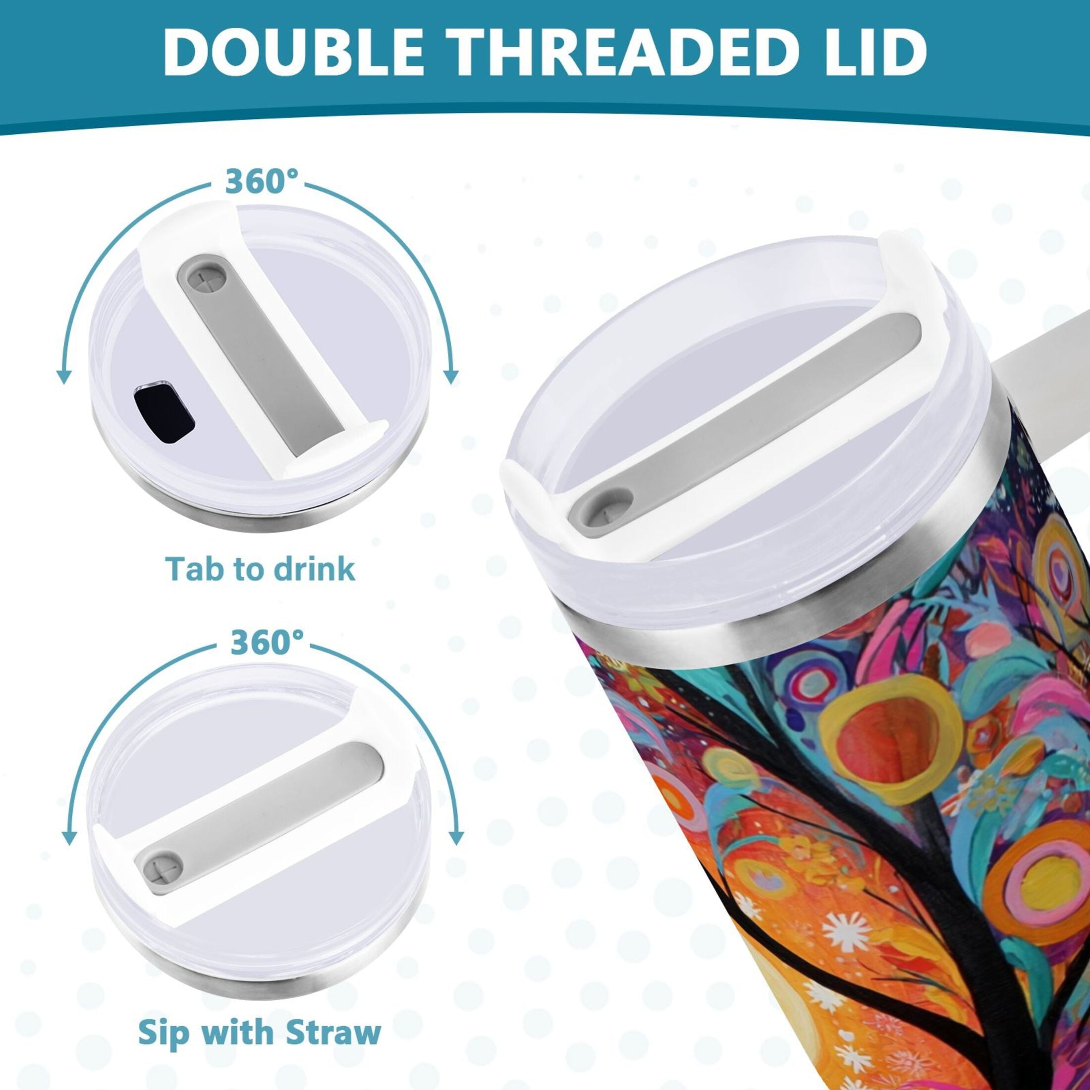 30 oz Insulated Stainless Steel Tumbler Double Wall Stainless Steel Tumbler with 2-Way Drinking Beautiful Abstract Tree Painting P0AU