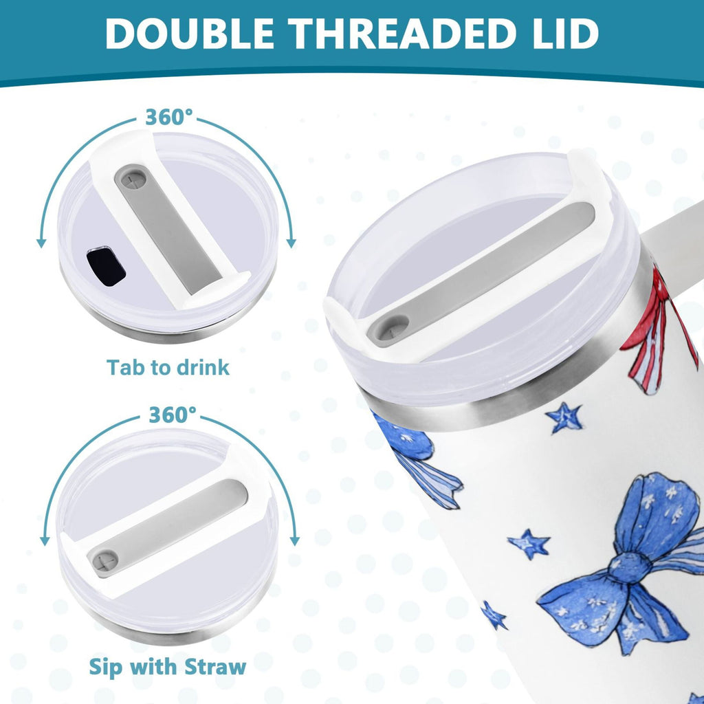 40 oz Insulated Stainless Steel Tumbler Double Wall Stainless Steel Tumbler with 2-Way Drinking Hand-drawn Bows S6BX