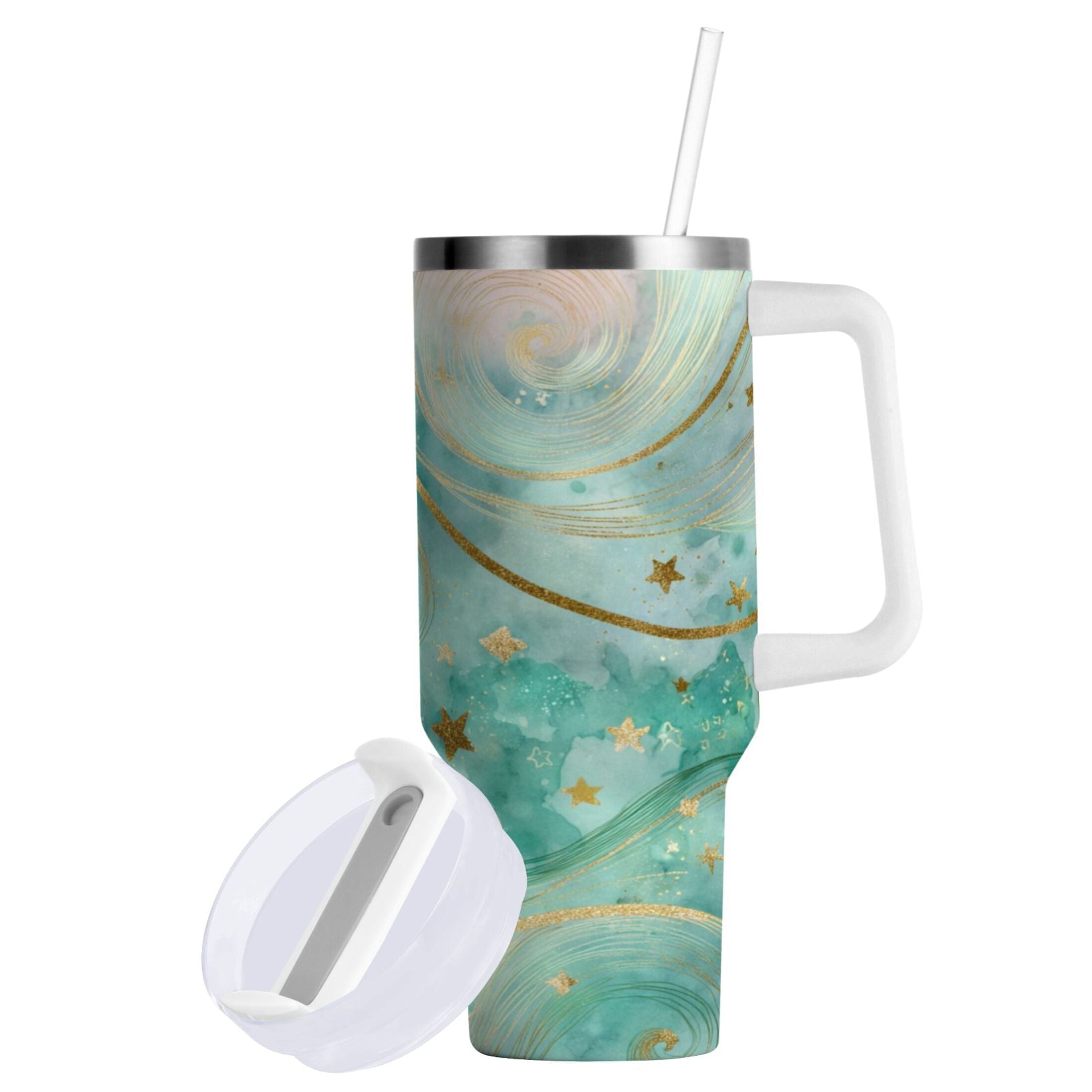 30 oz Insulated Stainless Steel Tumbler Double Wall Stainless Steel Tumbler with 2-Way Drinking Beautiful Swirling Lines PFNT